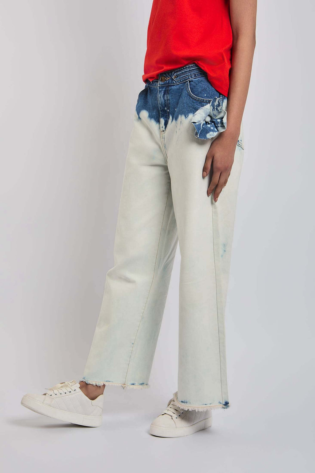 Women Denim Frayed Wide Leg