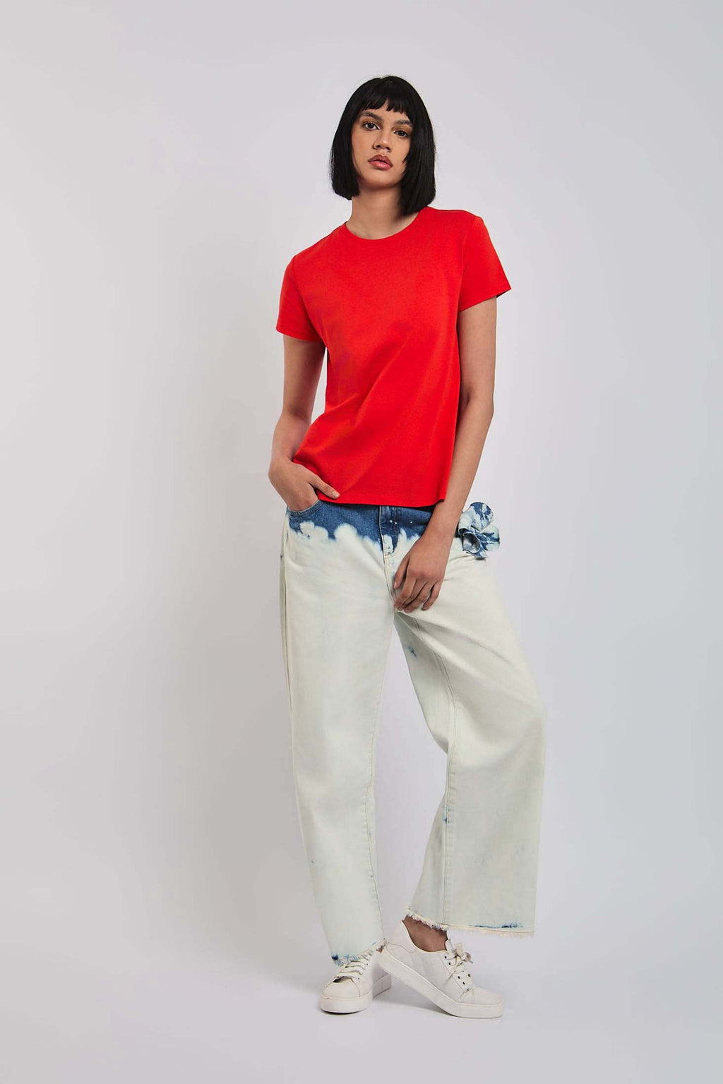 Women Denim Frayed Wide Leg