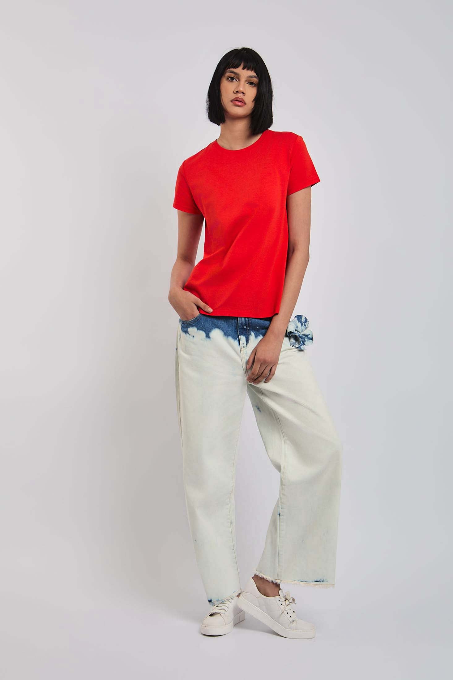 Women Denim Frayed Wide Leg