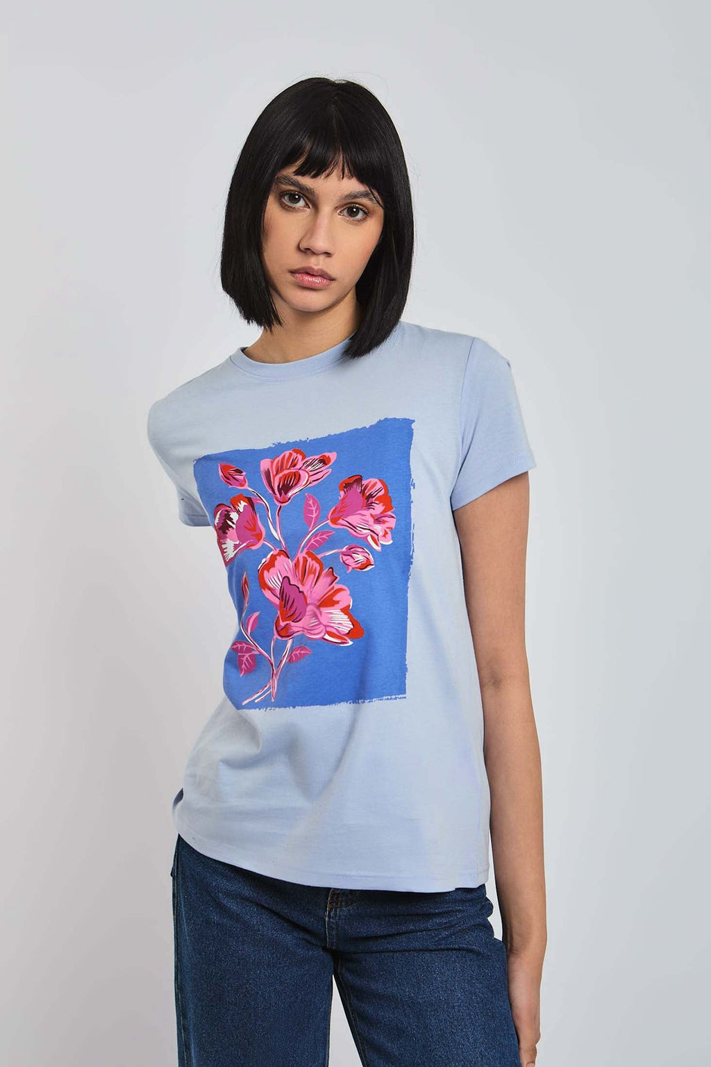 Women  T-Shirt Regular Fit With Short Sleeves Blue