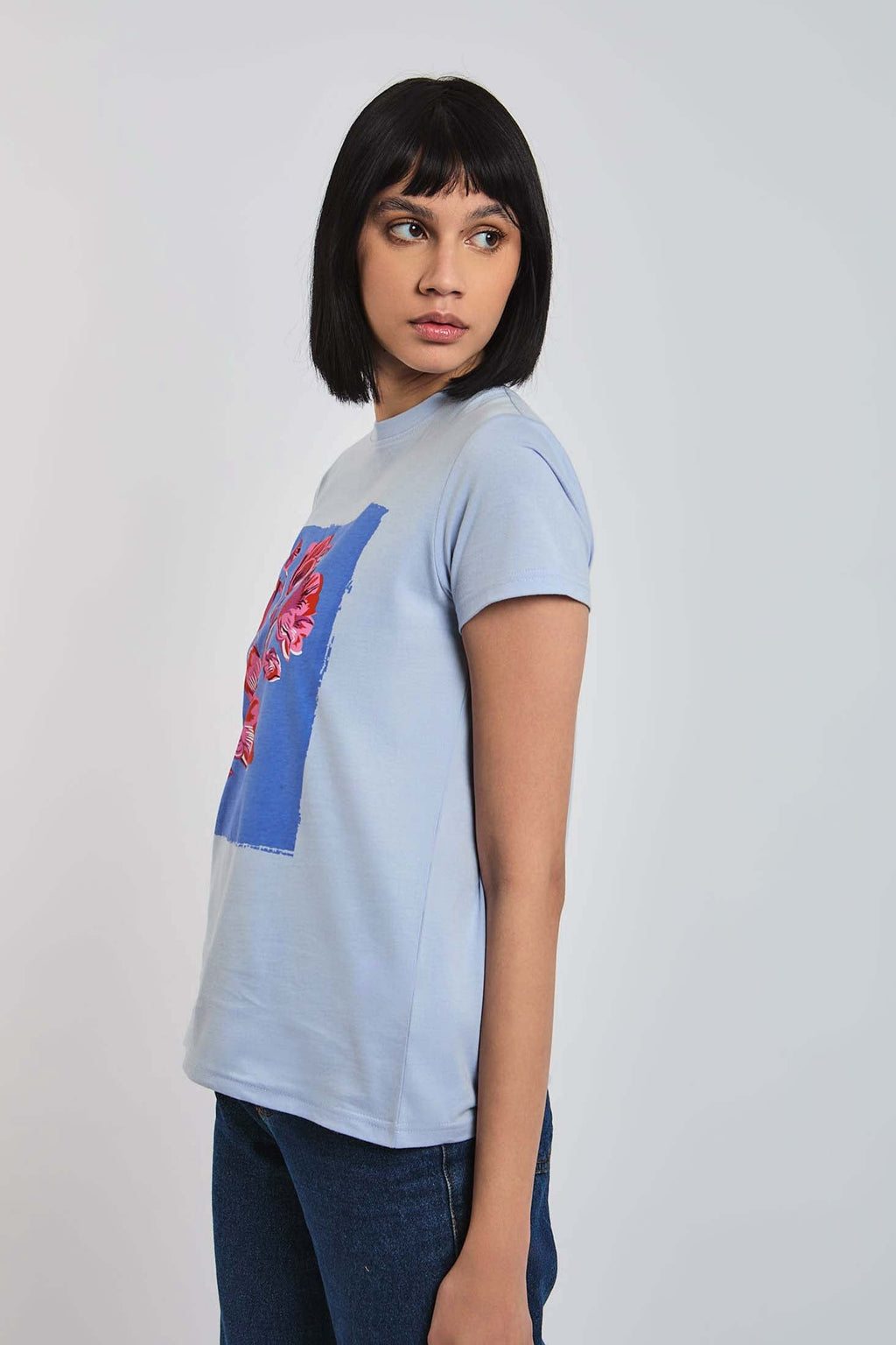 Women  T-Shirt Regular Fit With Short Sleeves Blue