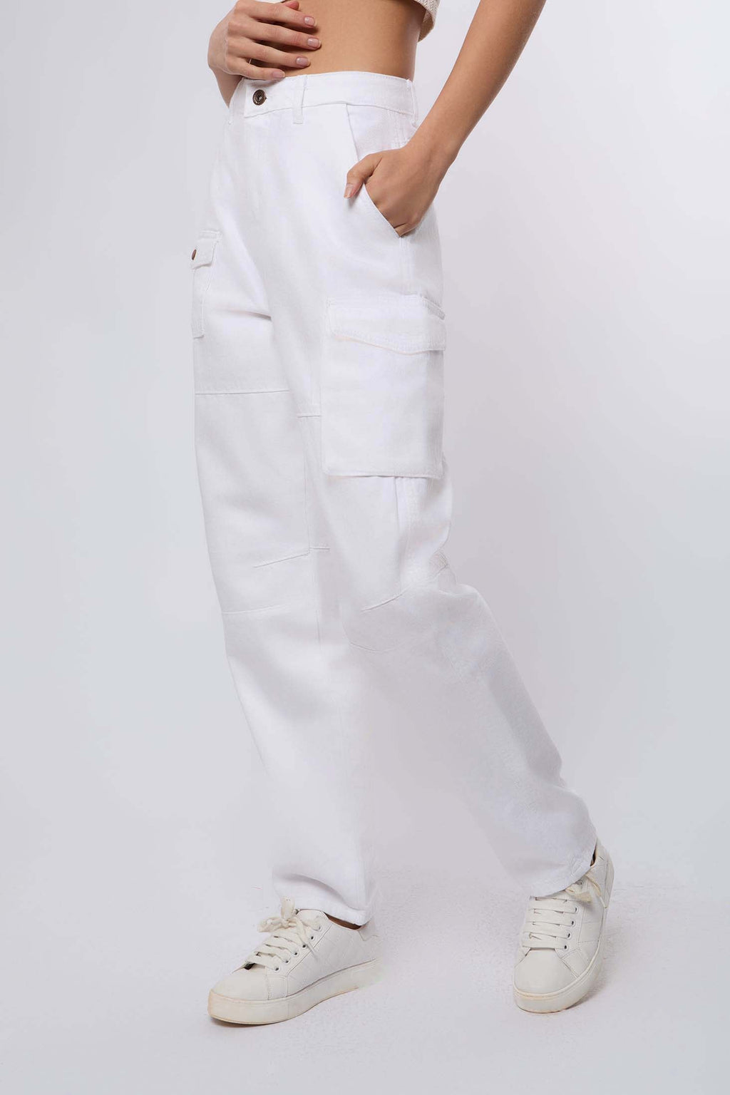 Women Denim Cargo Jeans White