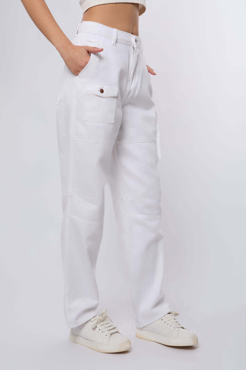 Women Denim Cargo Jeans White