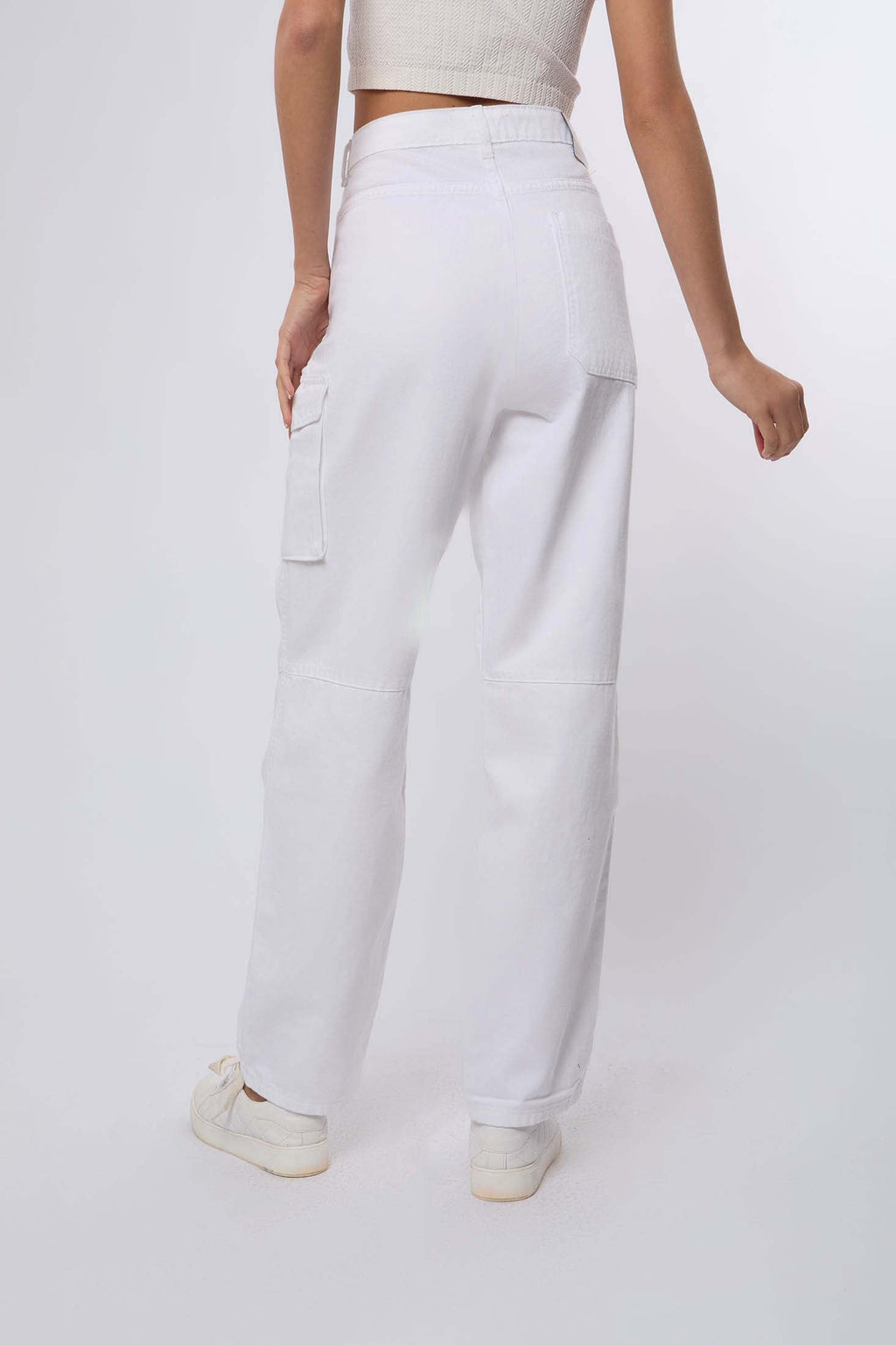 Women Denim Cargo Jeans White