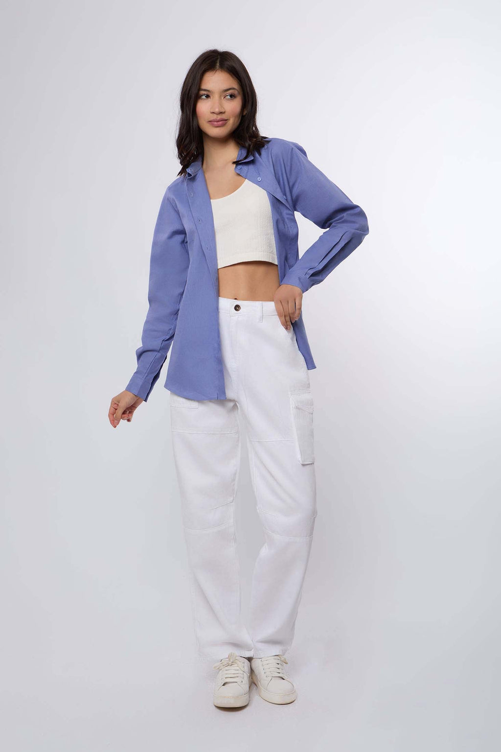 Women Denim Cargo Jeans White