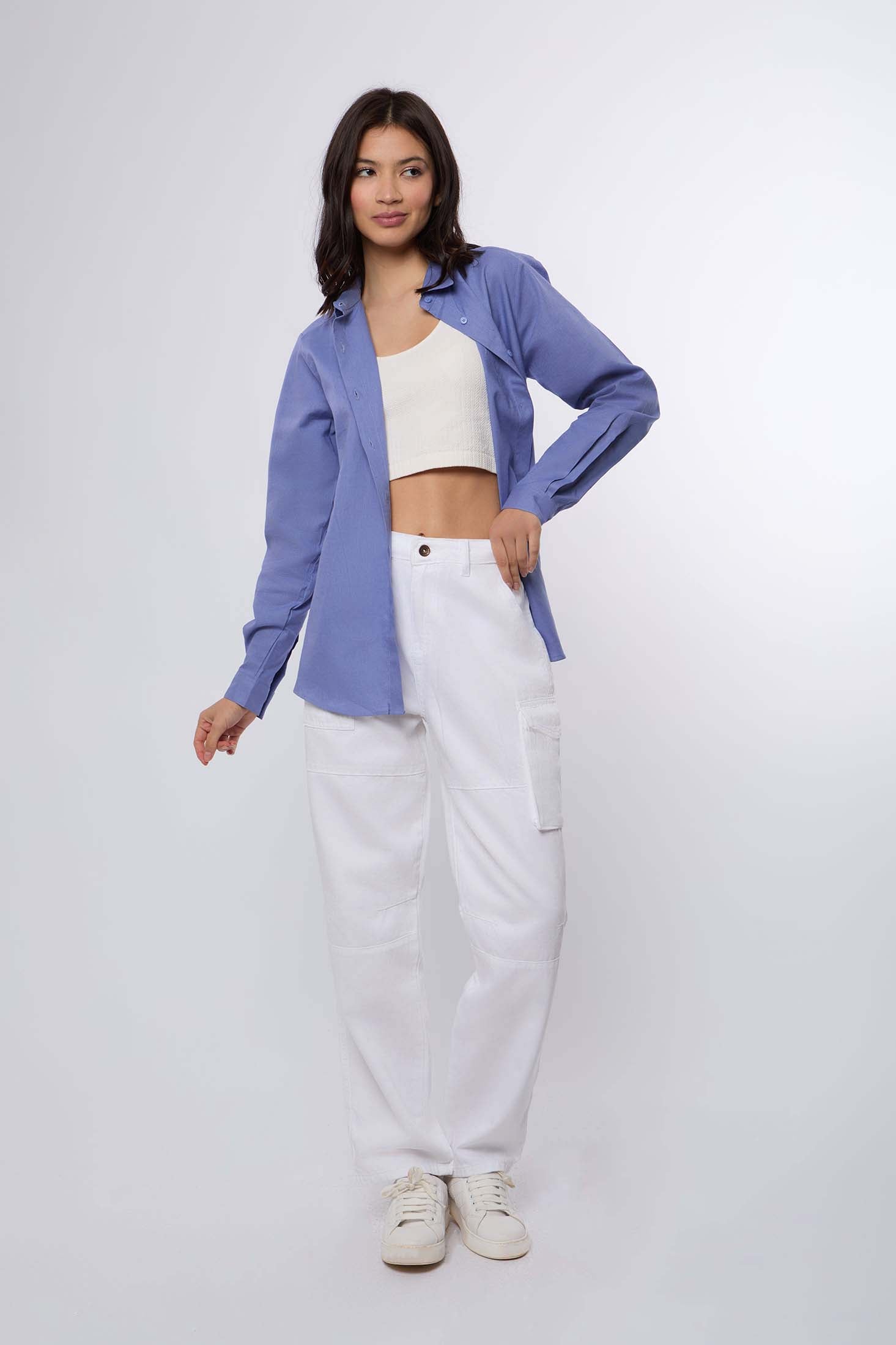 Women Denim Cargo Jeans White