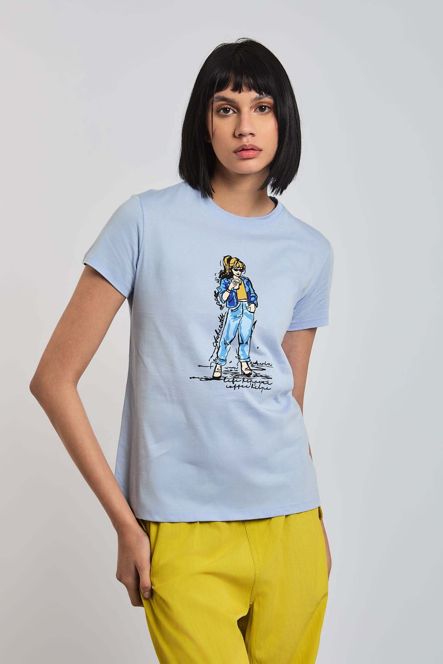 Women  T-Shirt  Regular Fit  With Short Sleeves Blue