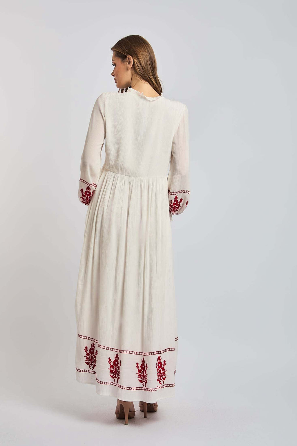 Women Dress Long Sleeve Embroidered White