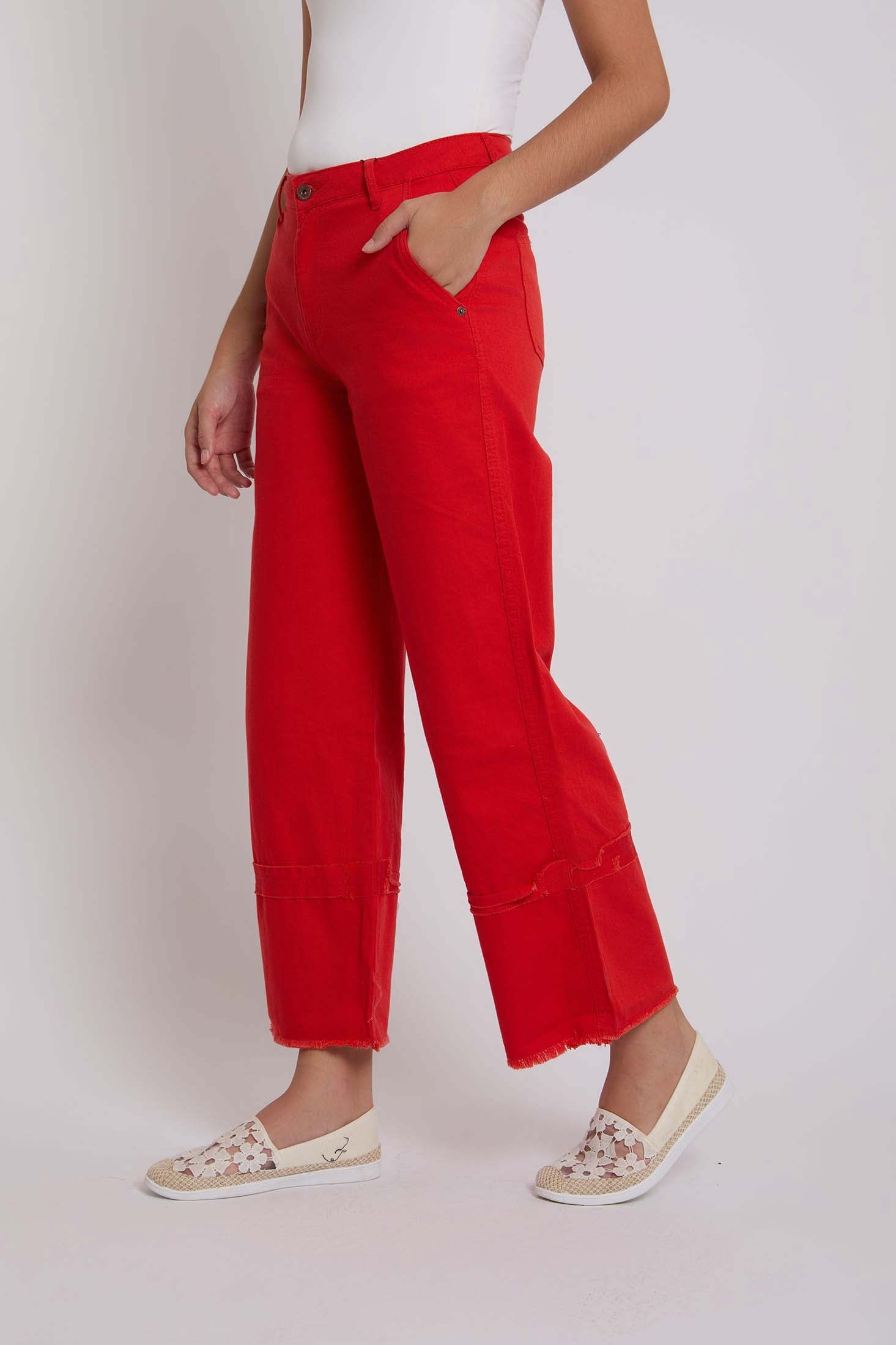 Women-Denim  Wide ColoredWomen Jeans Red