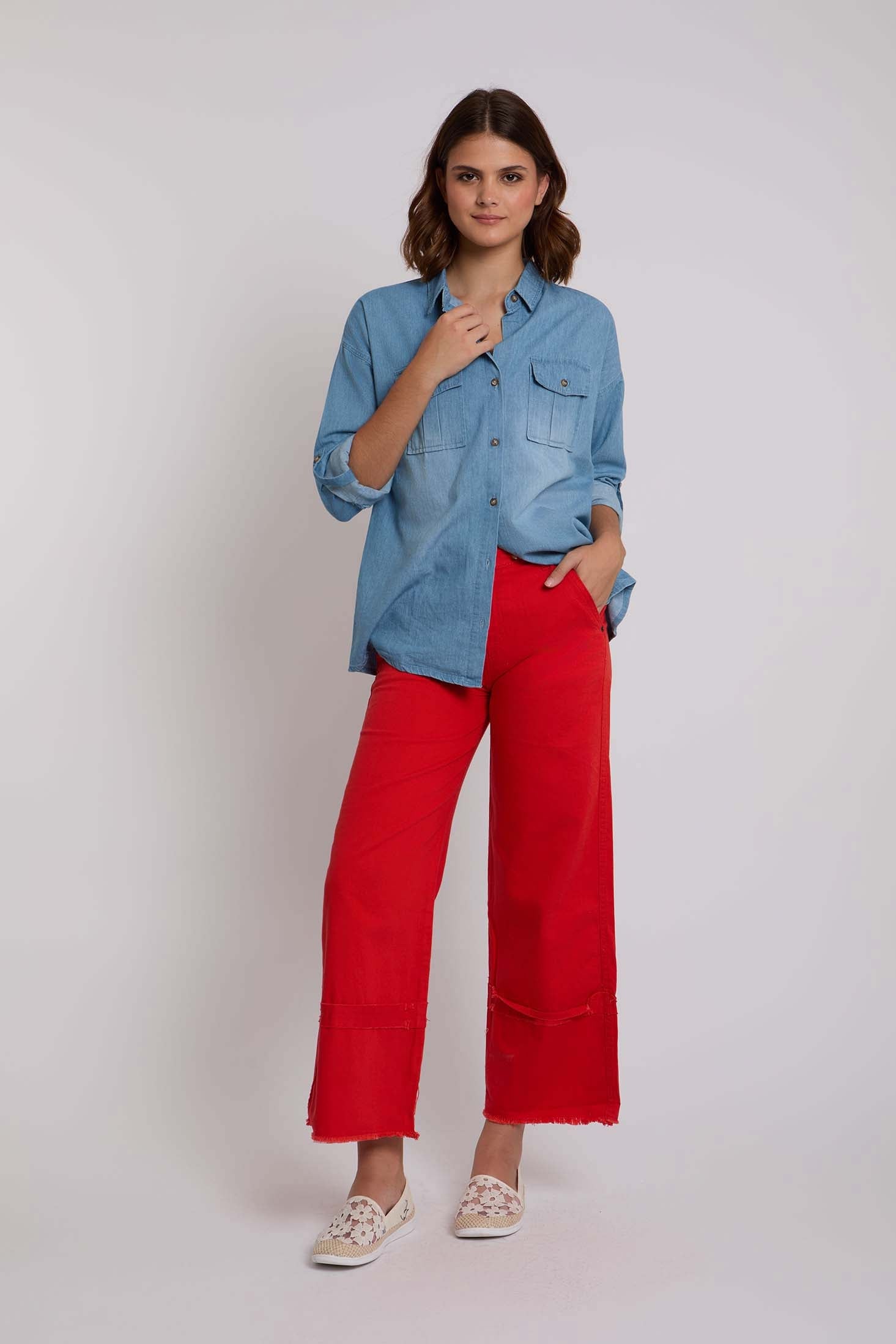 Women-Denim  Wide ColoredWomen Jeans Red