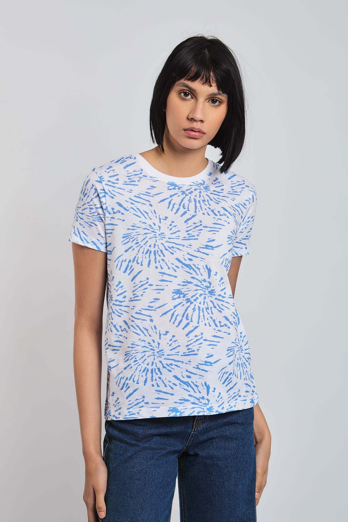 Women  T-Shirt Regular Fit With Short Sleeves Blue