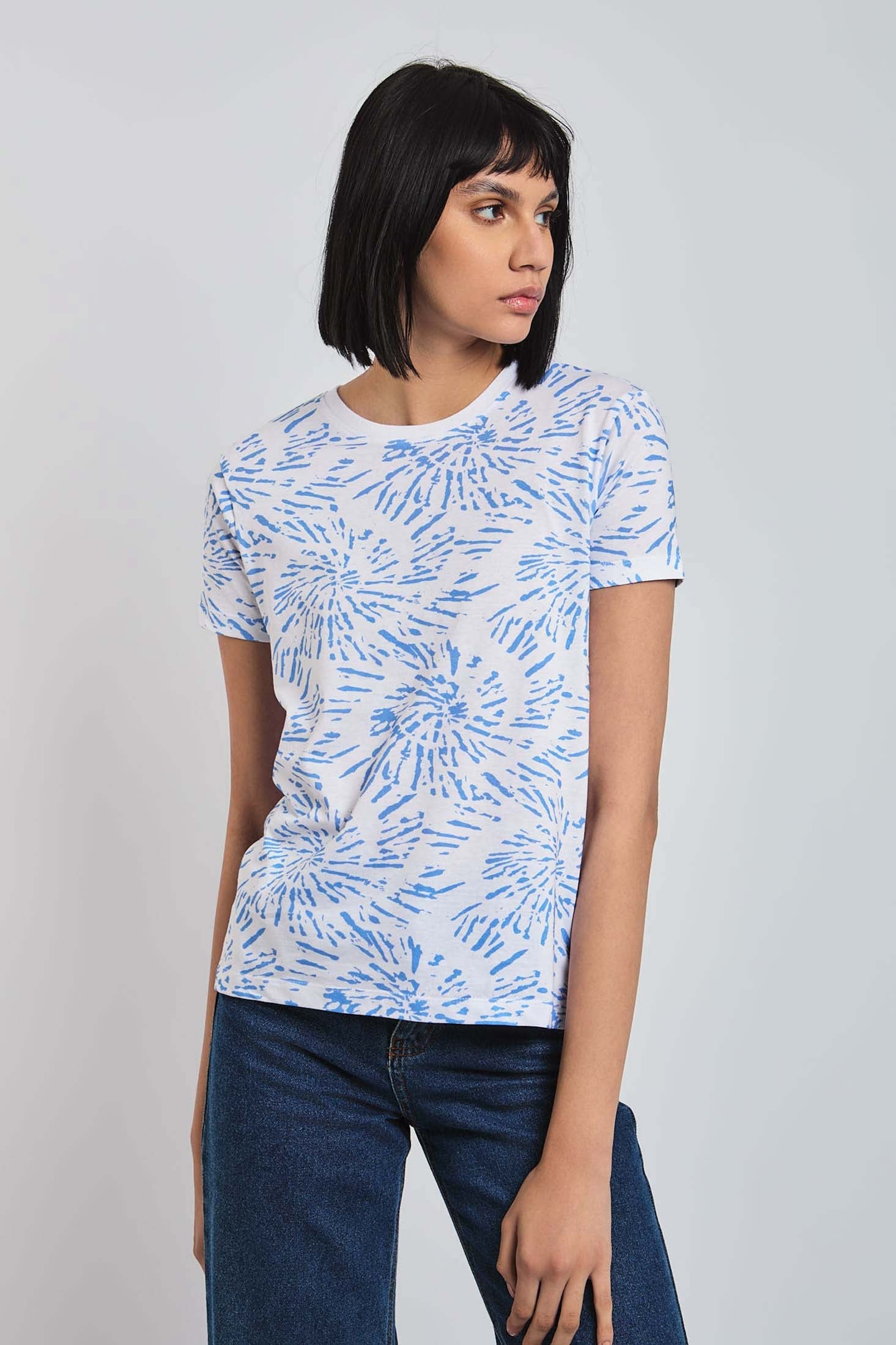 Women  T-Shirt Regular Fit With Short Sleeves Blue