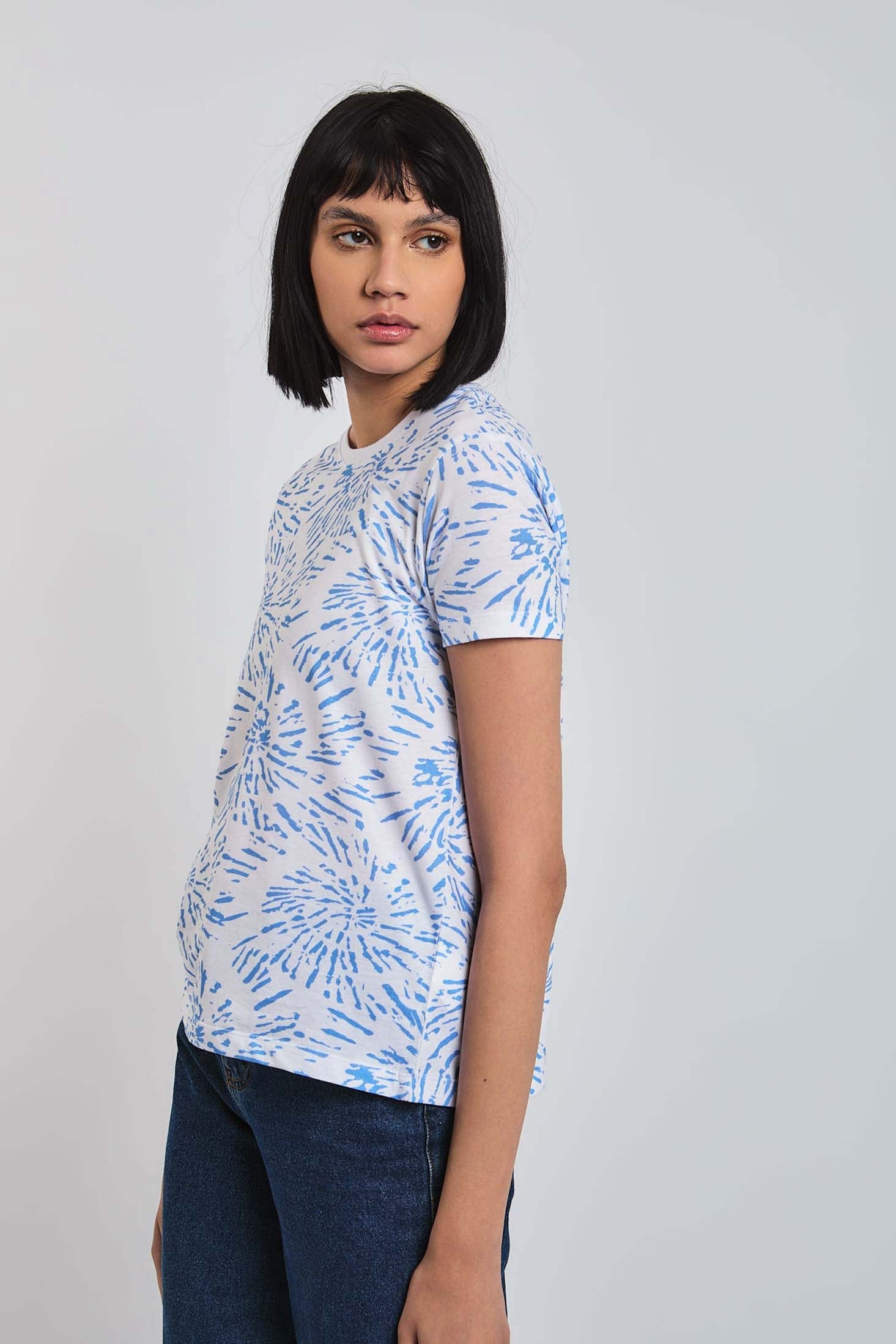 Women  T-Shirt Regular Fit With Short Sleeves Blue
