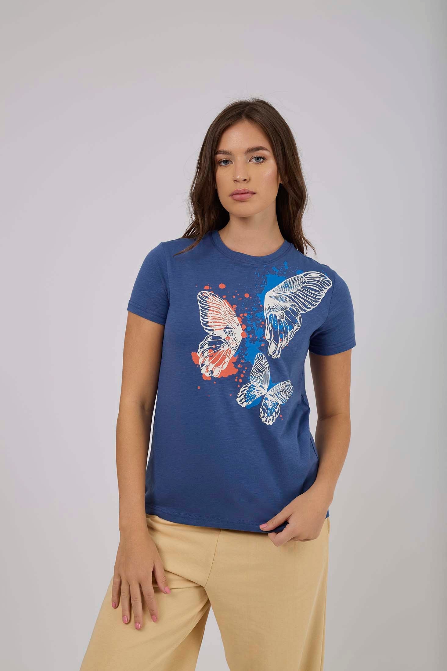 Women-T-Shirt  Regular Fit Navy