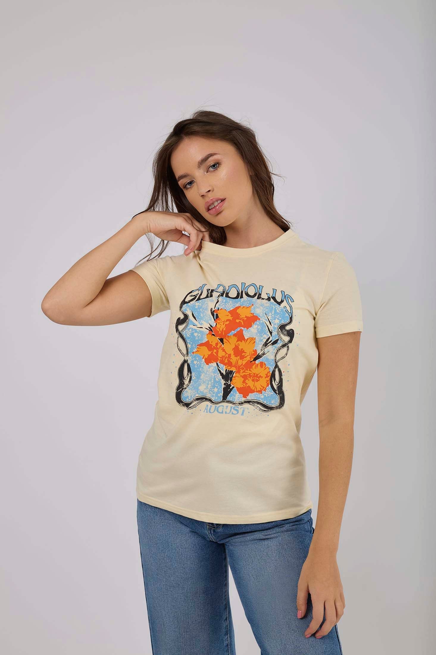 Women  T-Shirt Regular Fit With Curved Hem Shirt Tail orange