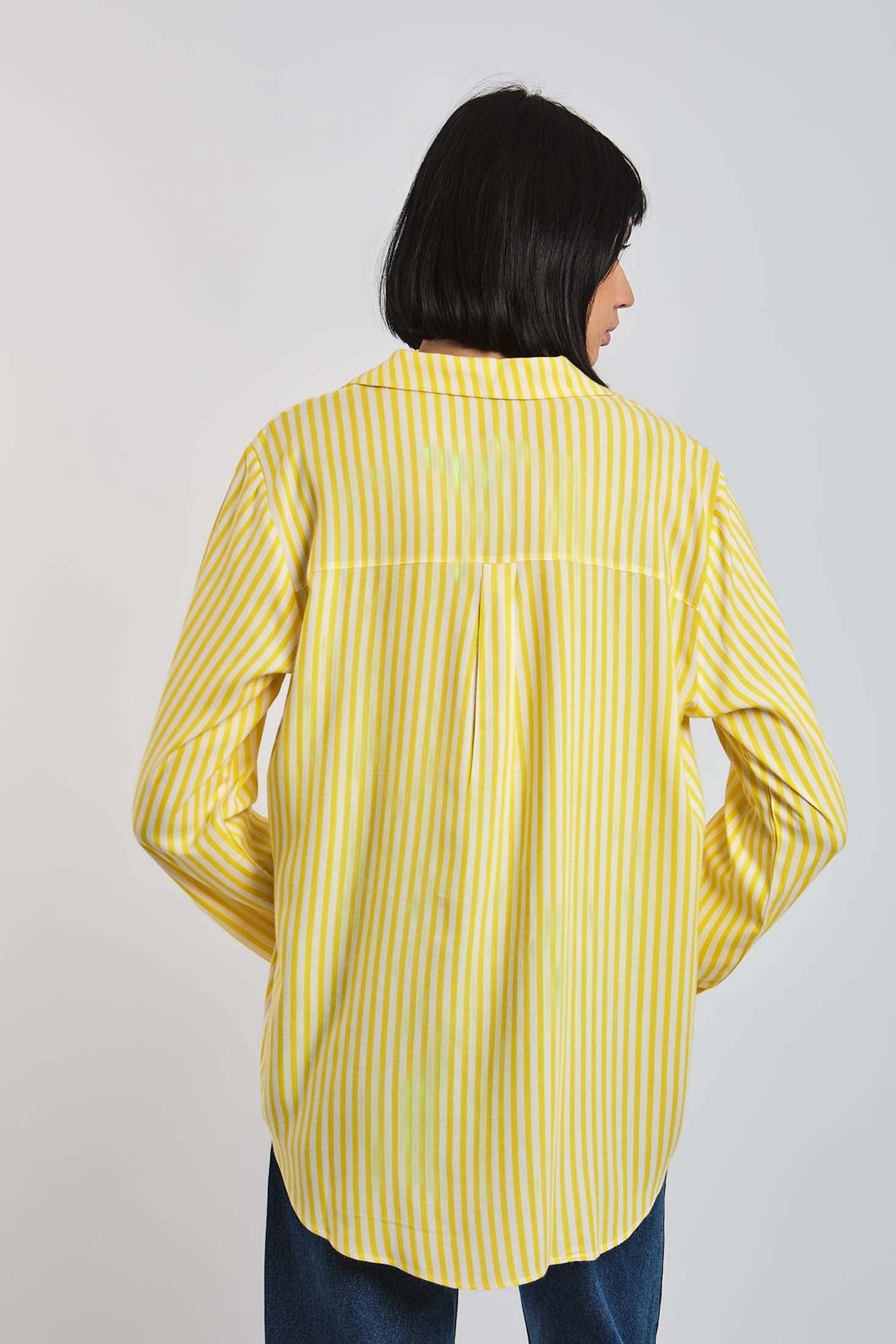 Women Blouse  Long Sleeve Striped Viscose Yellow