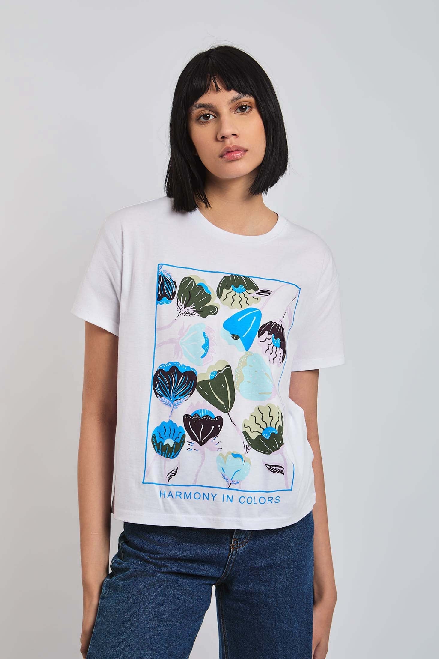 Women T-Shirt Short Sleeve Cropped White