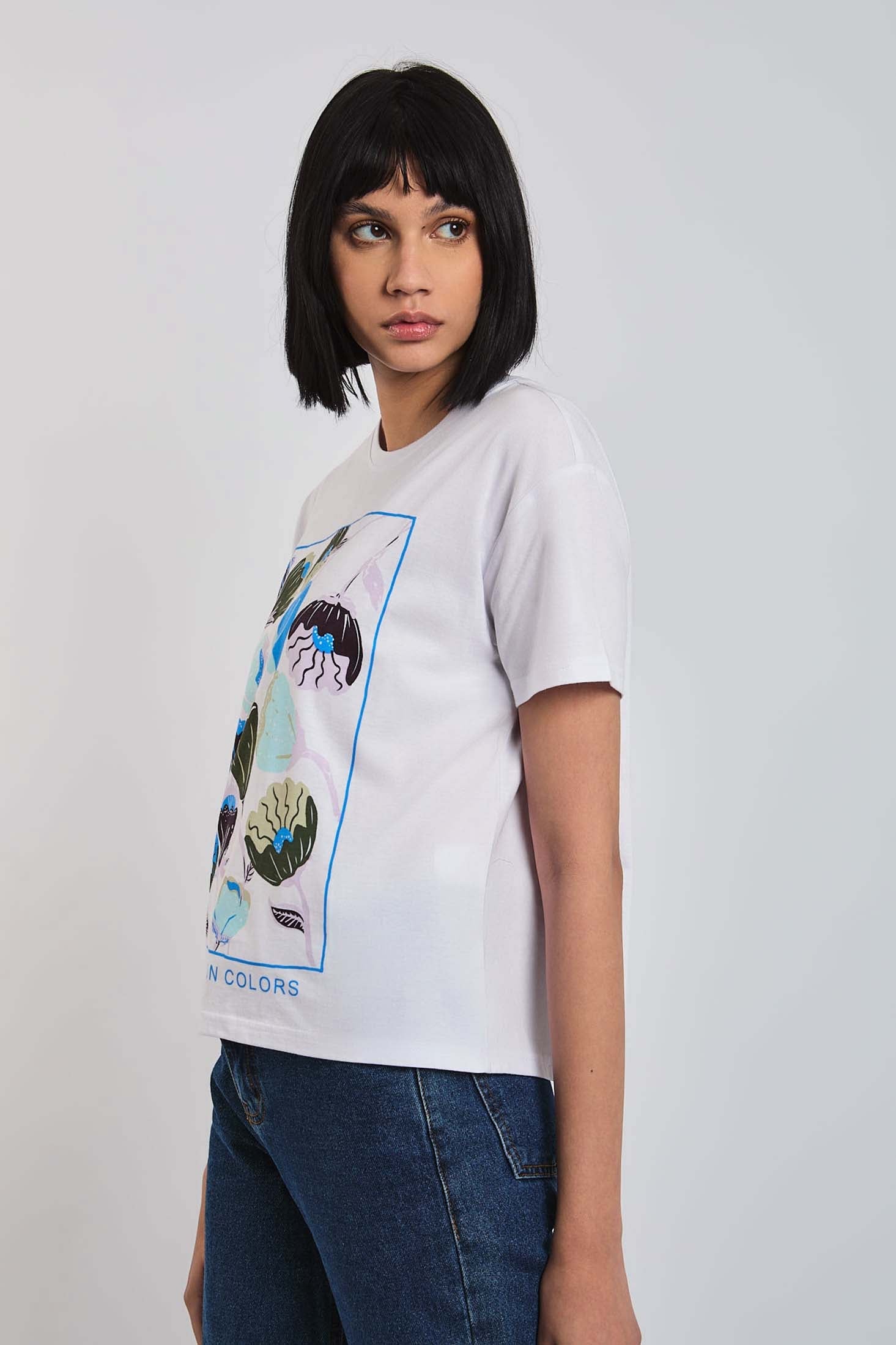 Women T-Shirt Short Sleeve Cropped White