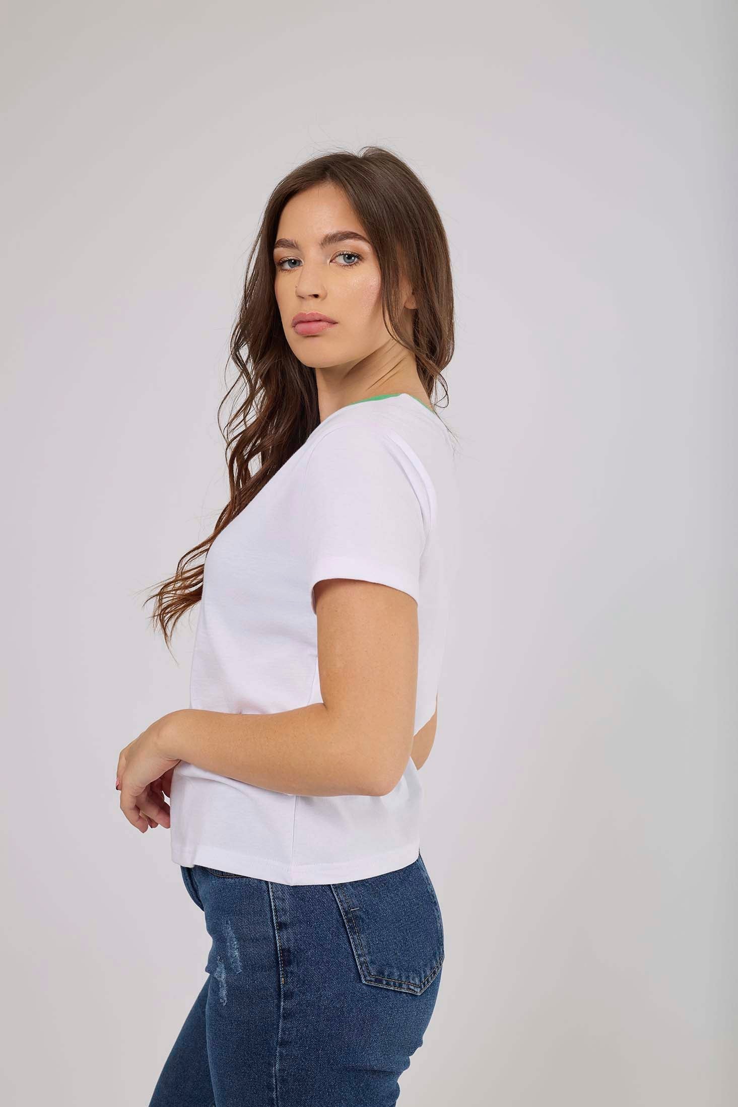 Women-T-Shirt  Short Sleeve CroppedWomen White