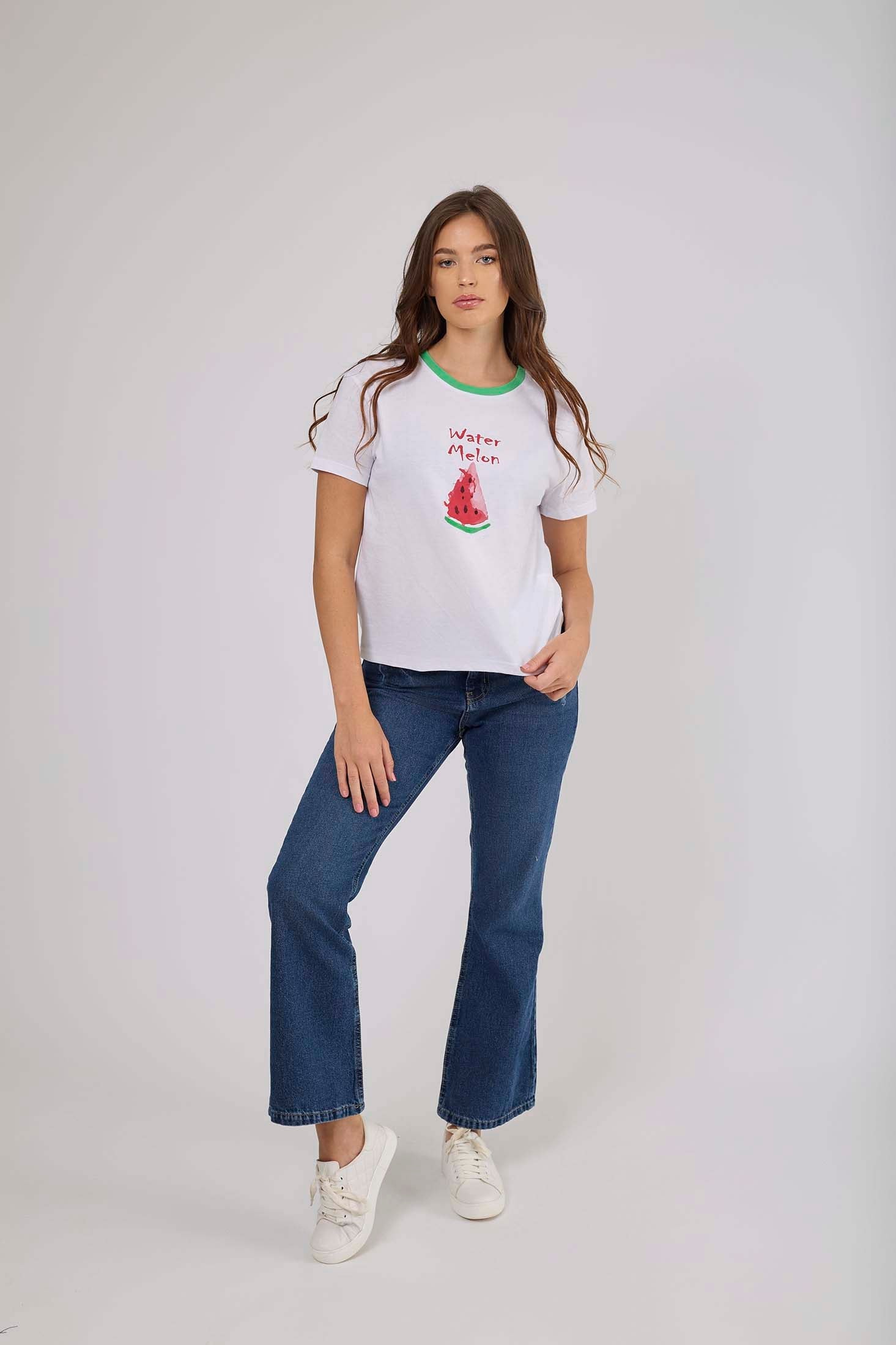 Women-T-Shirt  Short Sleeve CroppedWomen White