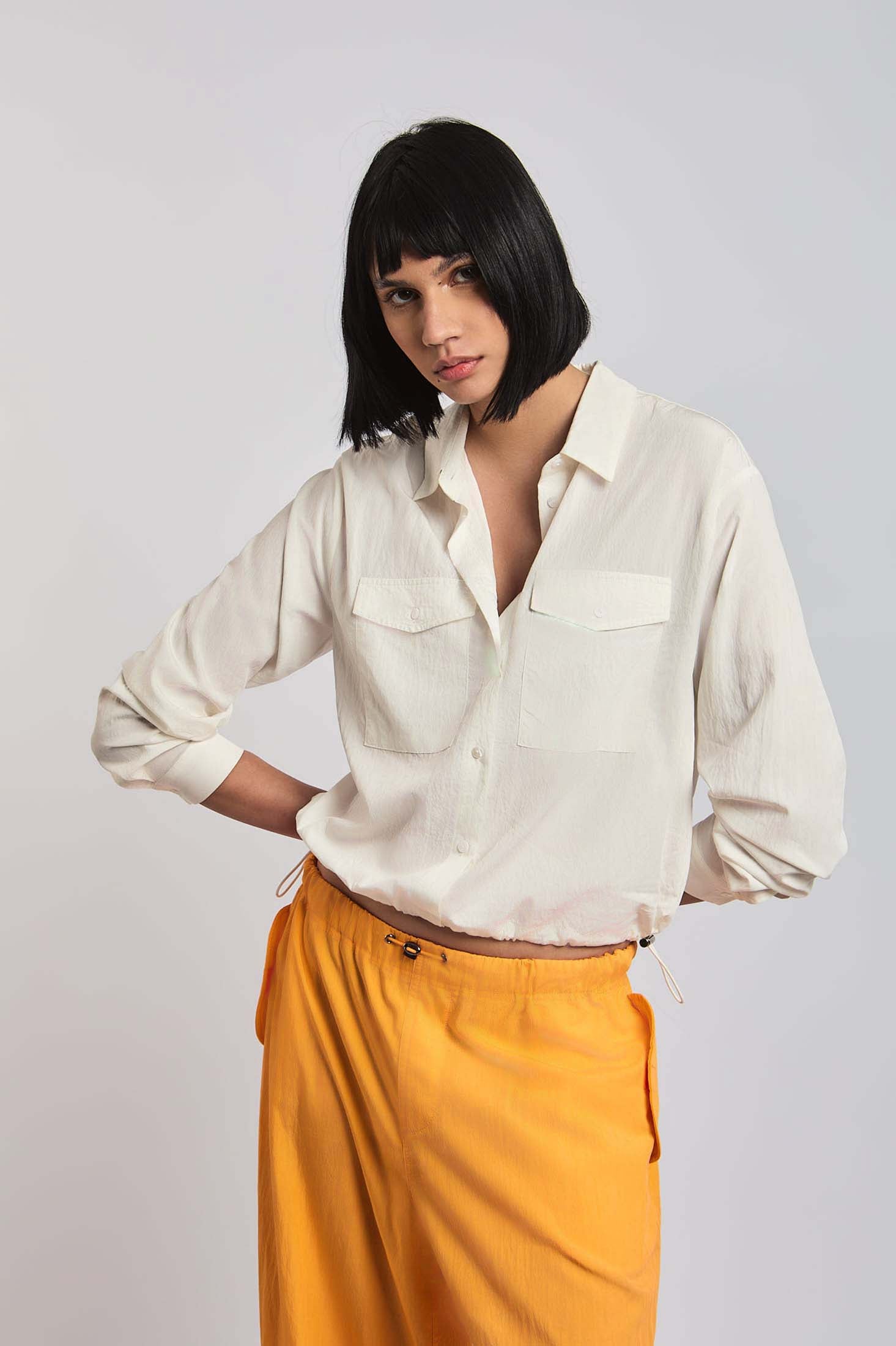 Women Blouse Cotton Cropped Off White