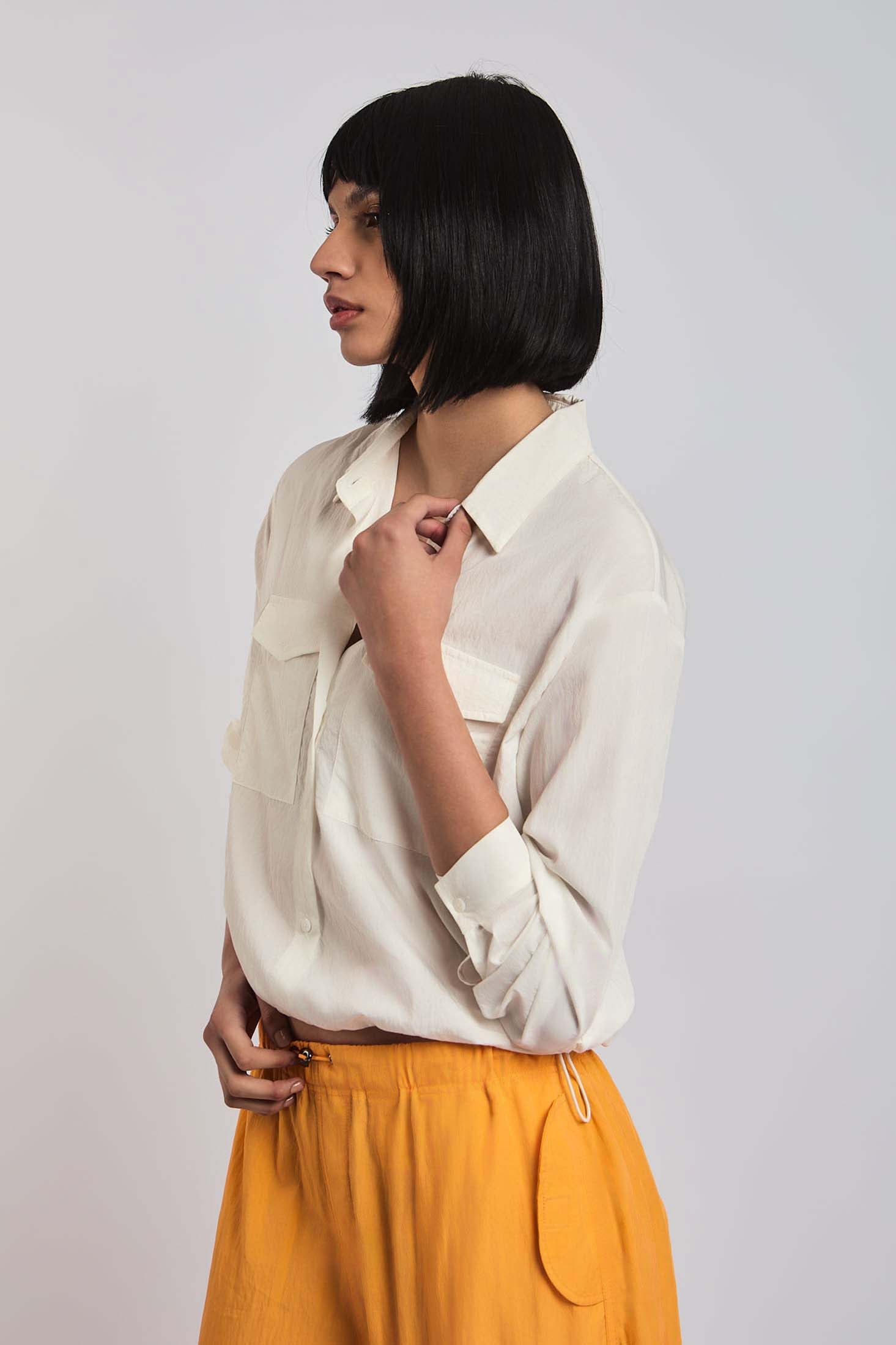 Women Blouse Cotton Cropped Off White