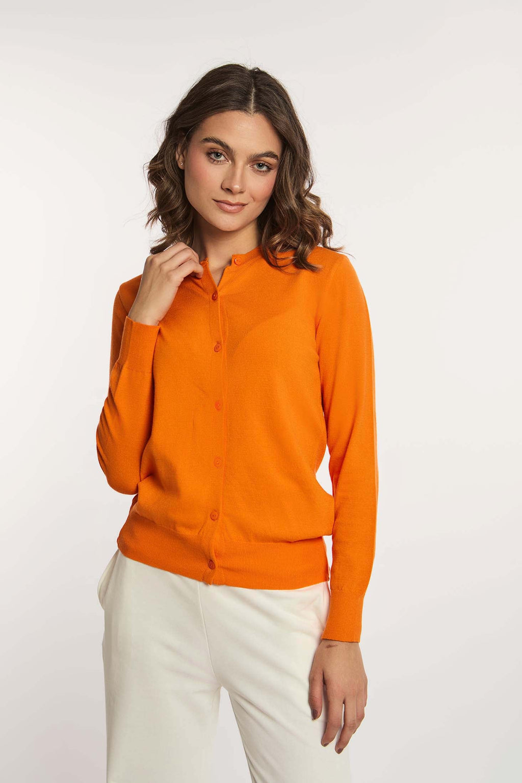 Women-Cardigan Basic Long Sleeves CottonWomen Orange