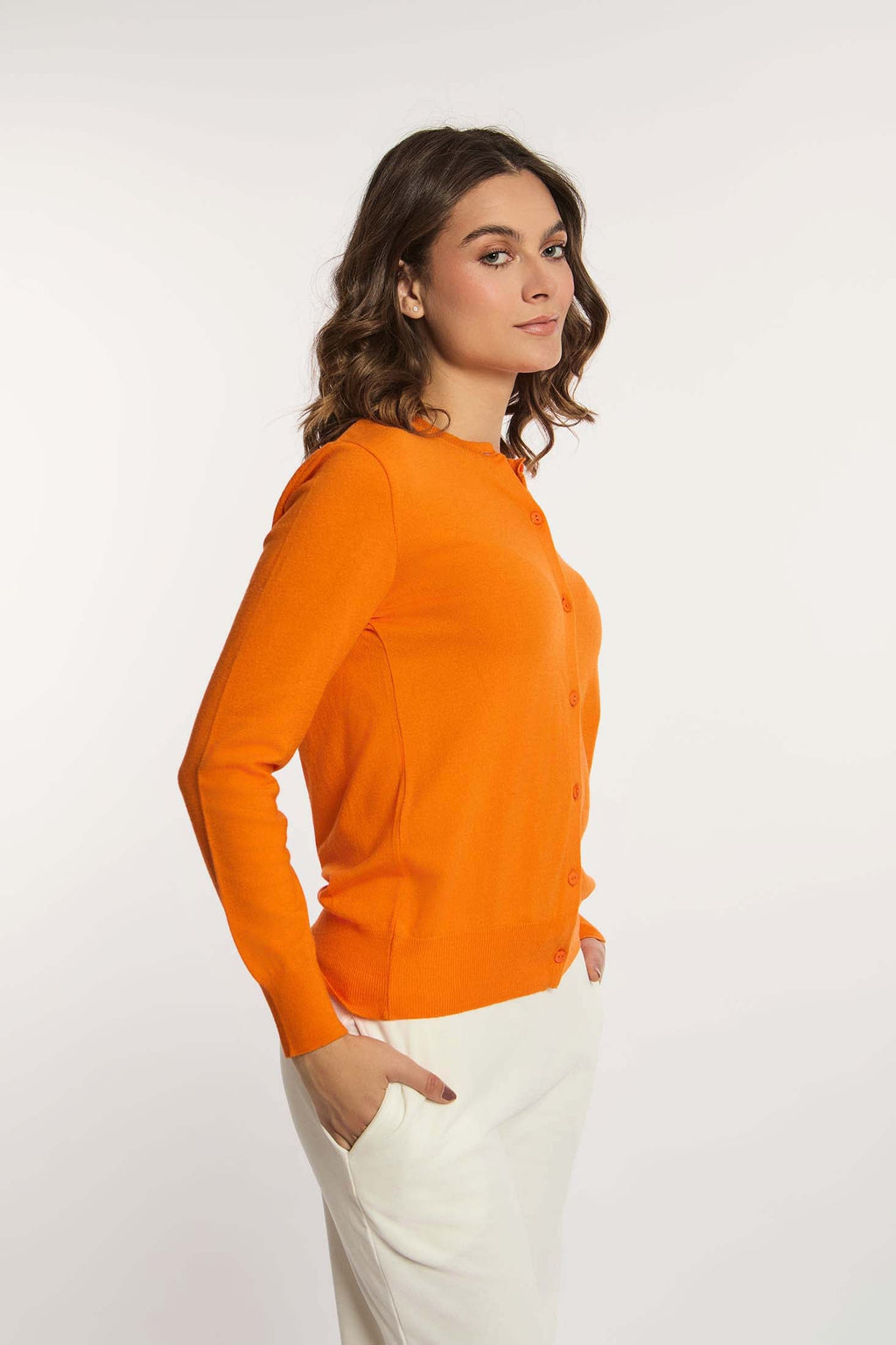 Women-Cardigan Basic Long Sleeves CottonWomen Orange