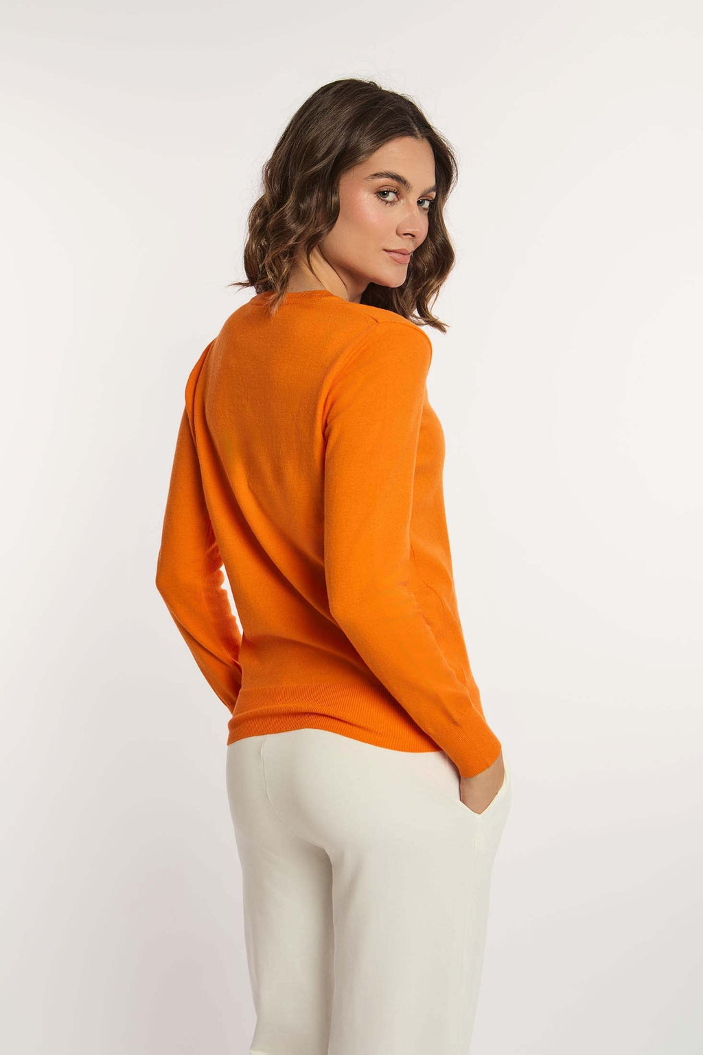 Women-Cardigan Basic Long Sleeves CottonWomen Orange
