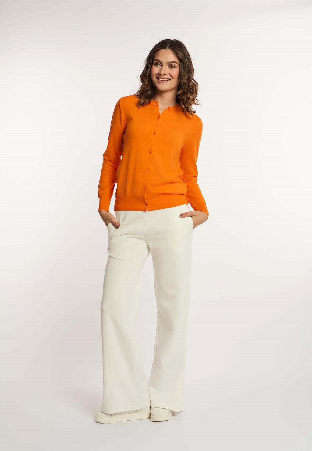Women-Cardigan Basic Long Sleeves CottonWomen Orange