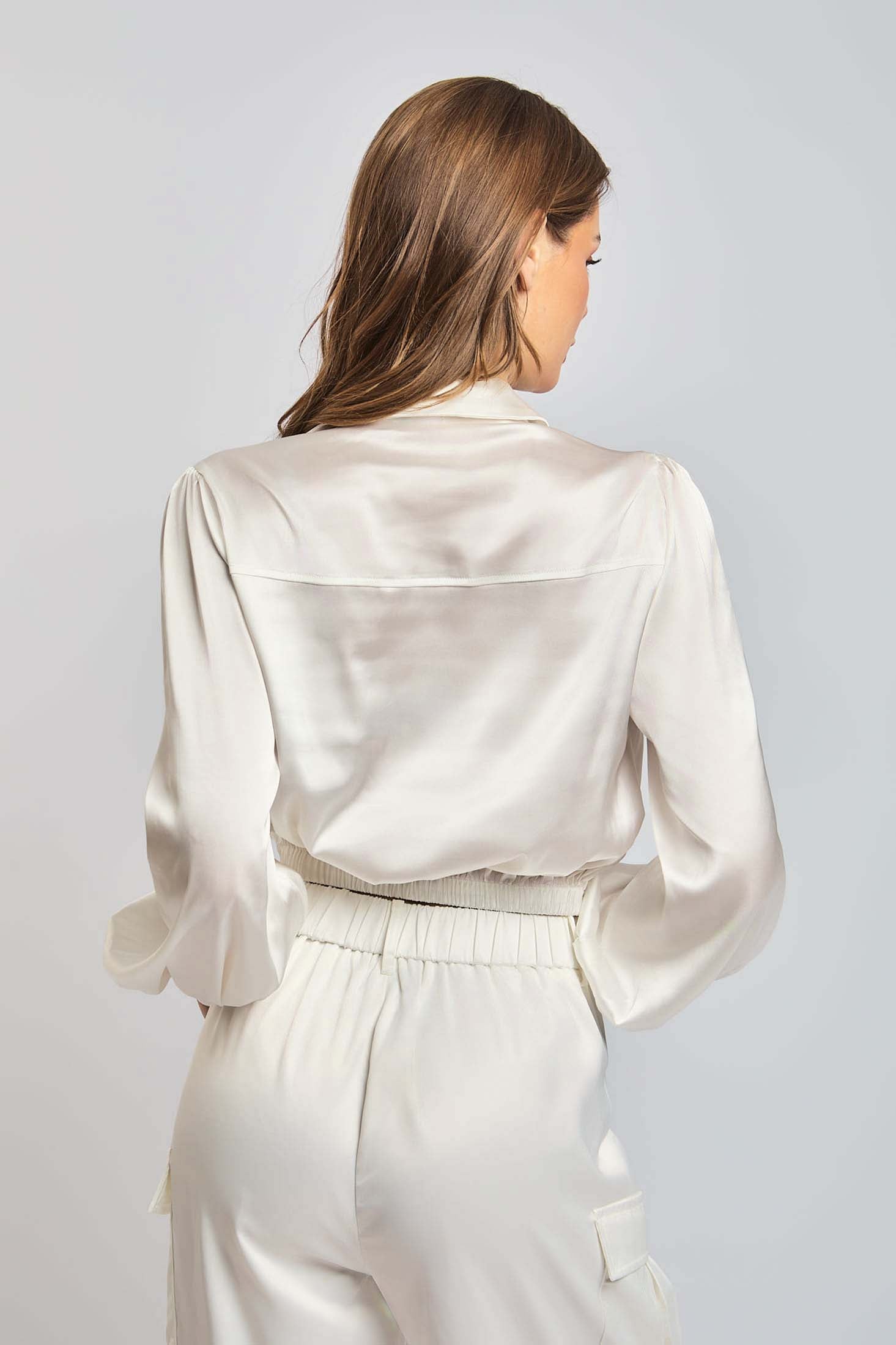 Women Blouse Cropped Blouse With Long Sleeves Off White