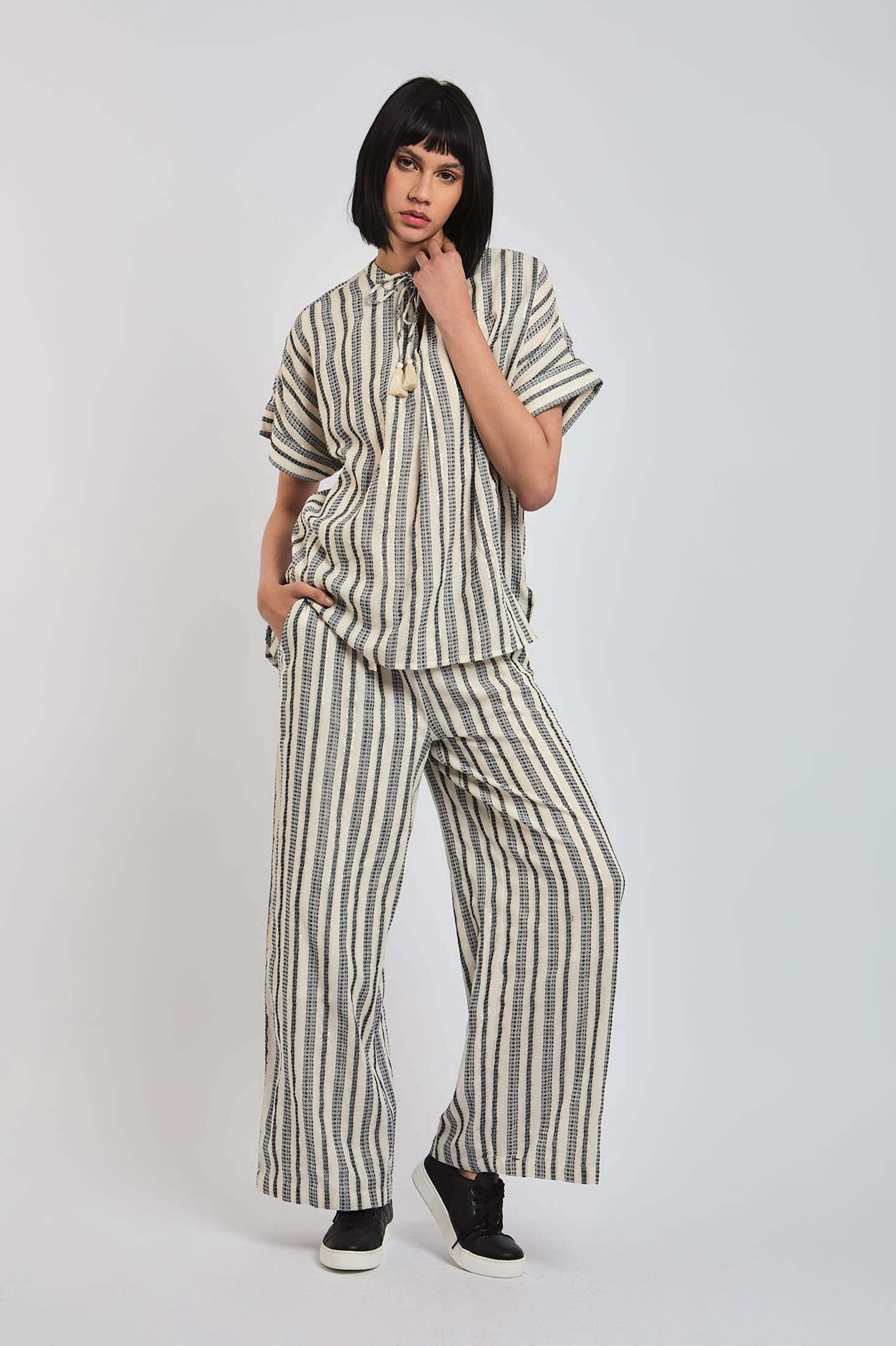 Women Blouse Short Sleeve Striped Multicolor