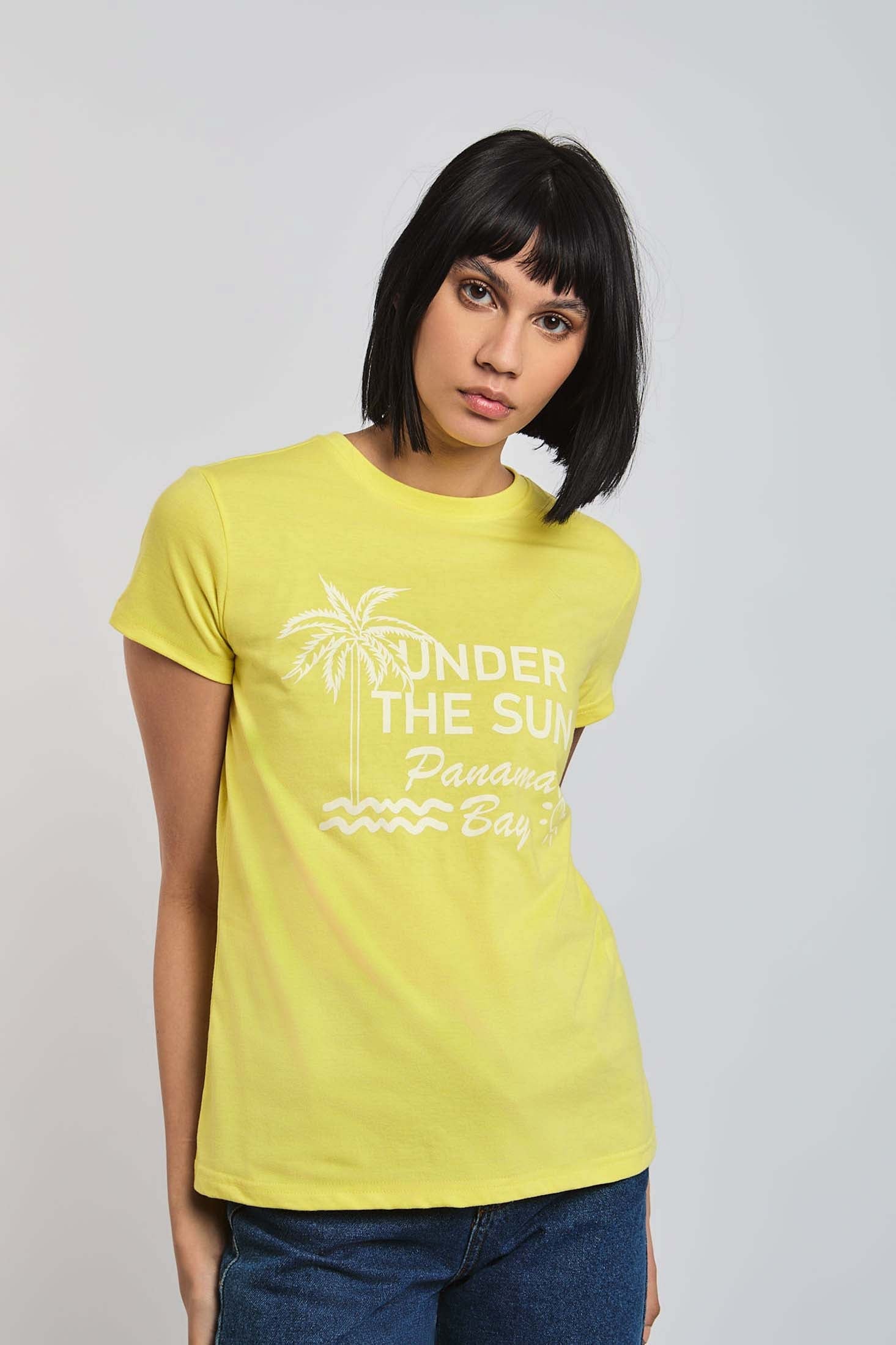 Women-T-Shirt  Regular FitWomen With Short Sleeves Yellow