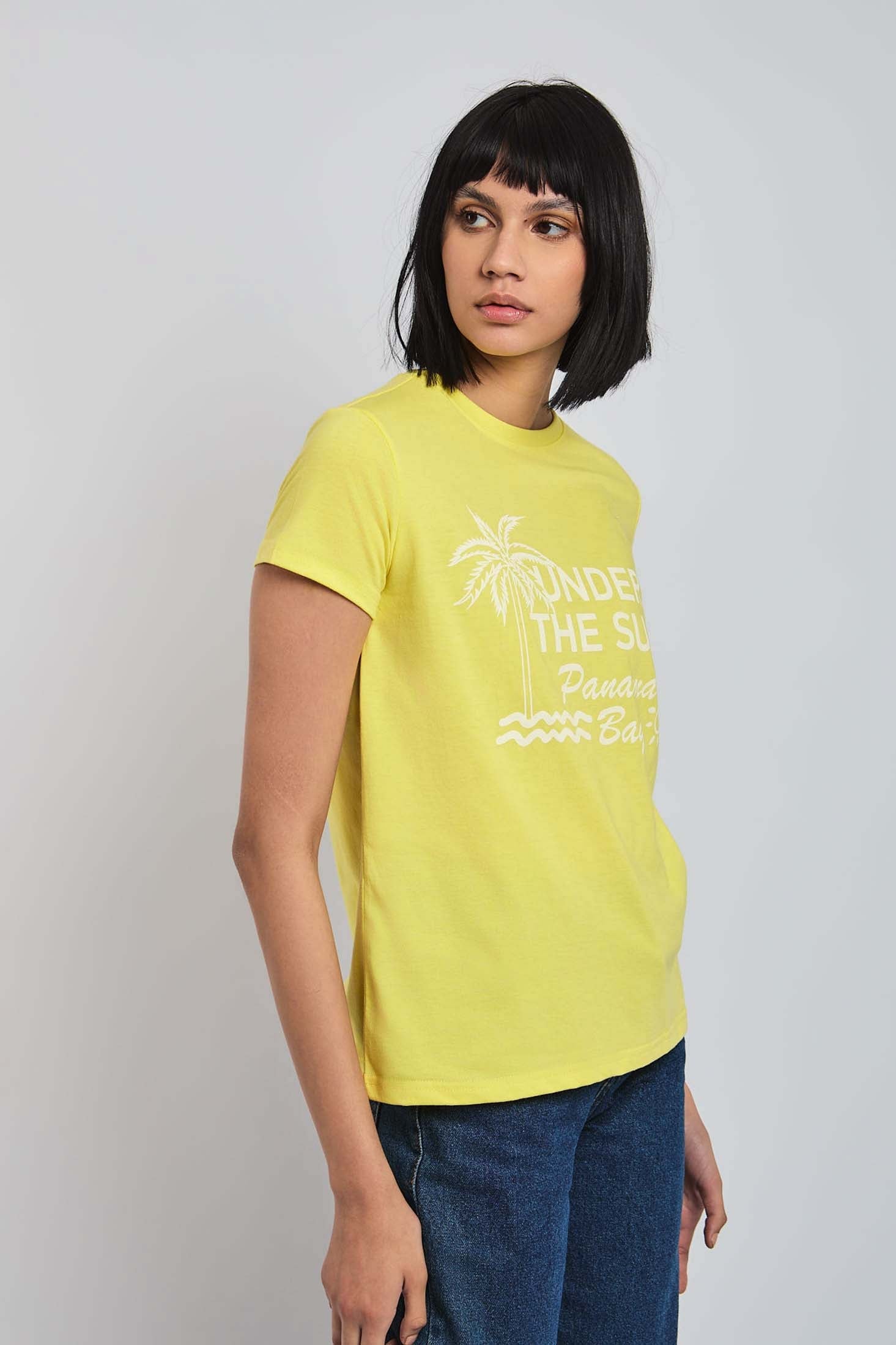 Women-T-Shirt  Regular FitWomen With Short Sleeves Yellow