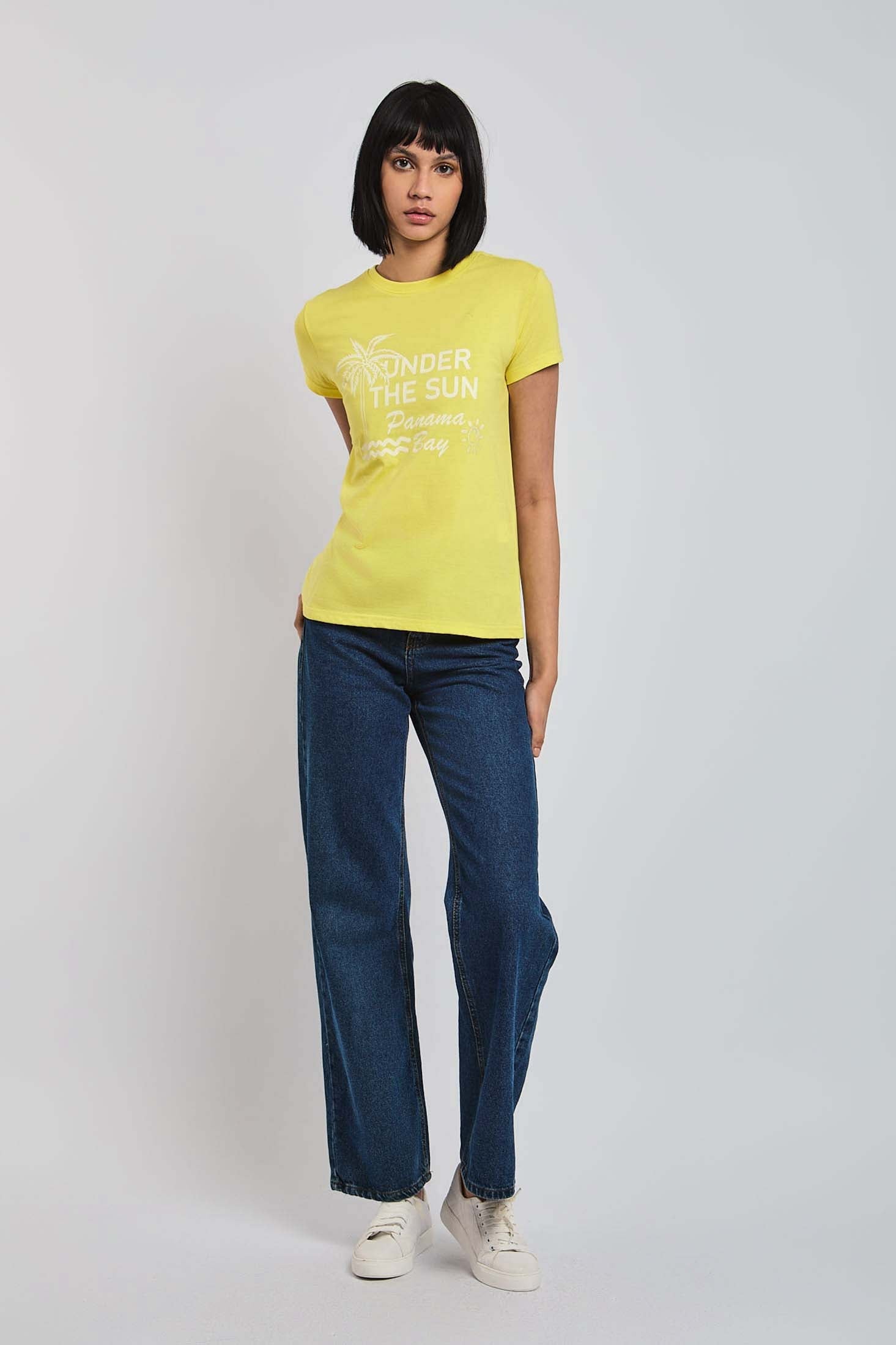 Women-T-Shirt  Regular FitWomen With Short Sleeves Yellow