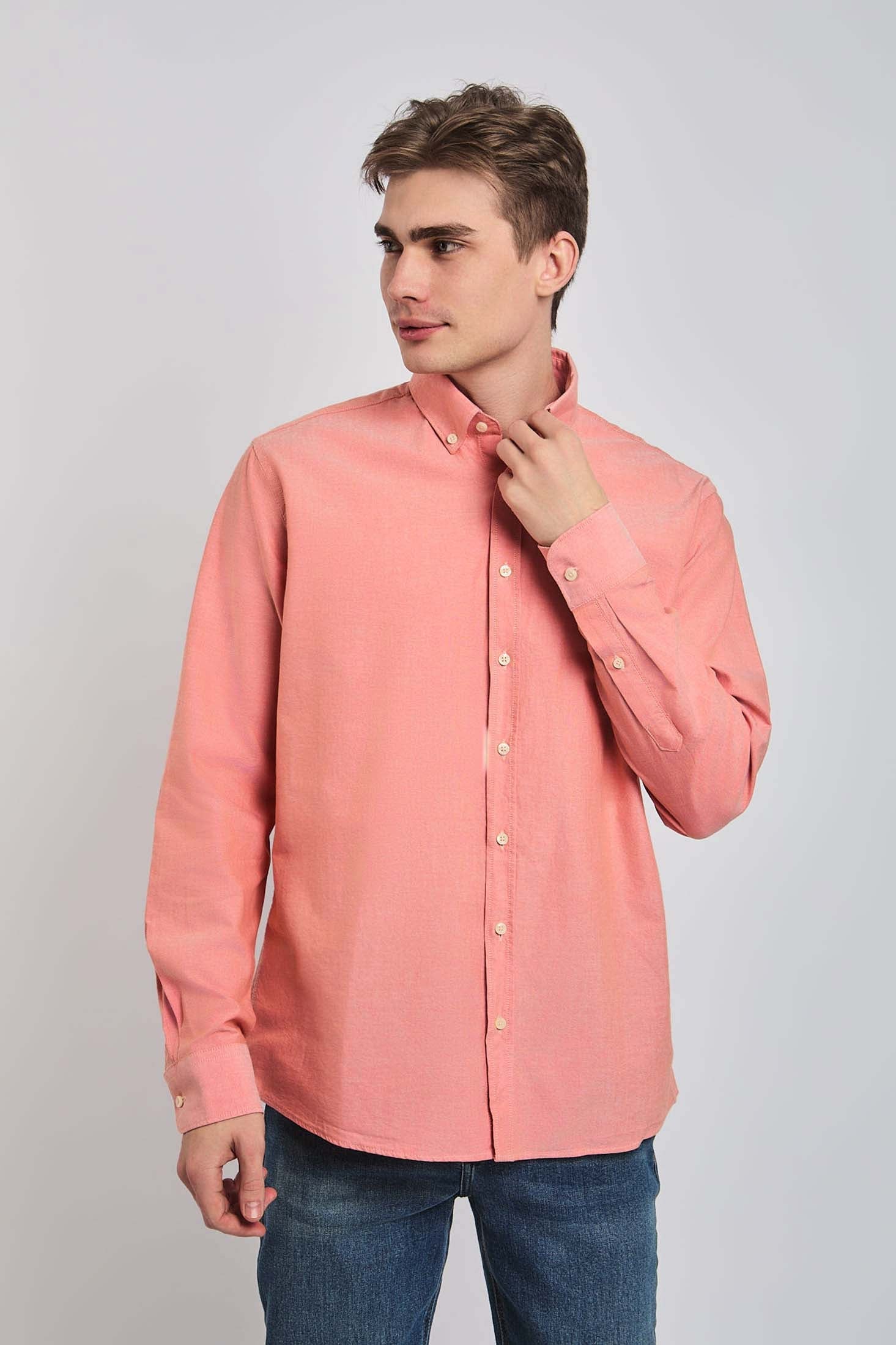 Men Shirt Regular Fit Oxford Cotton pink