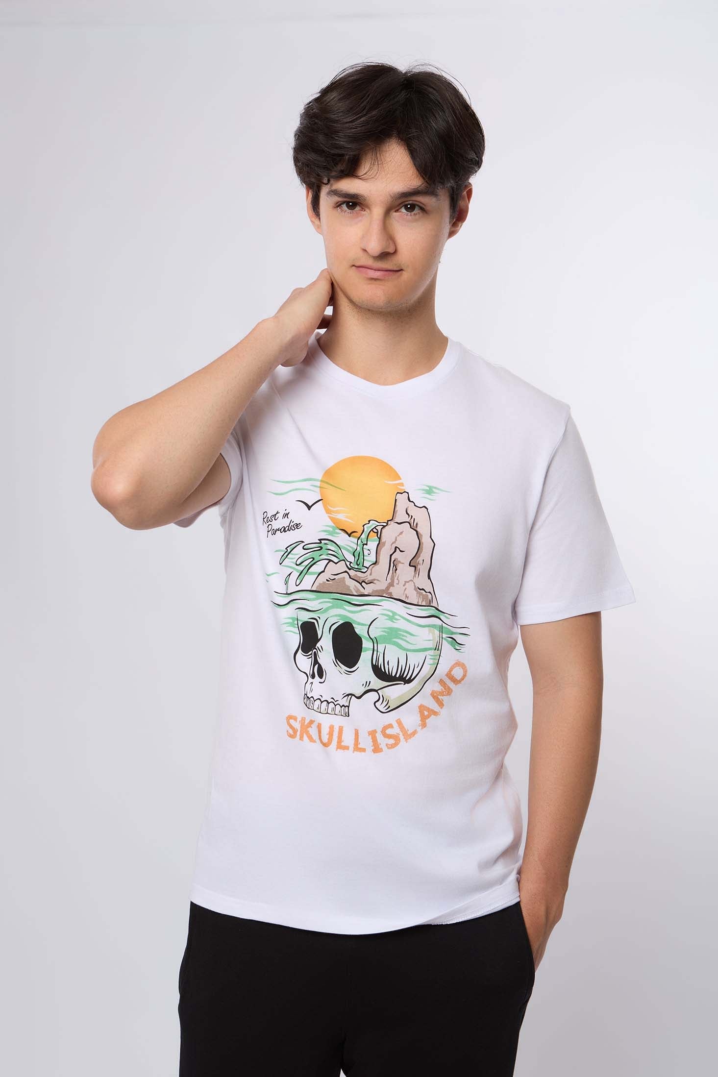 MEN  T-Shirt Casual Regular Fit Cotton T-Shirt White