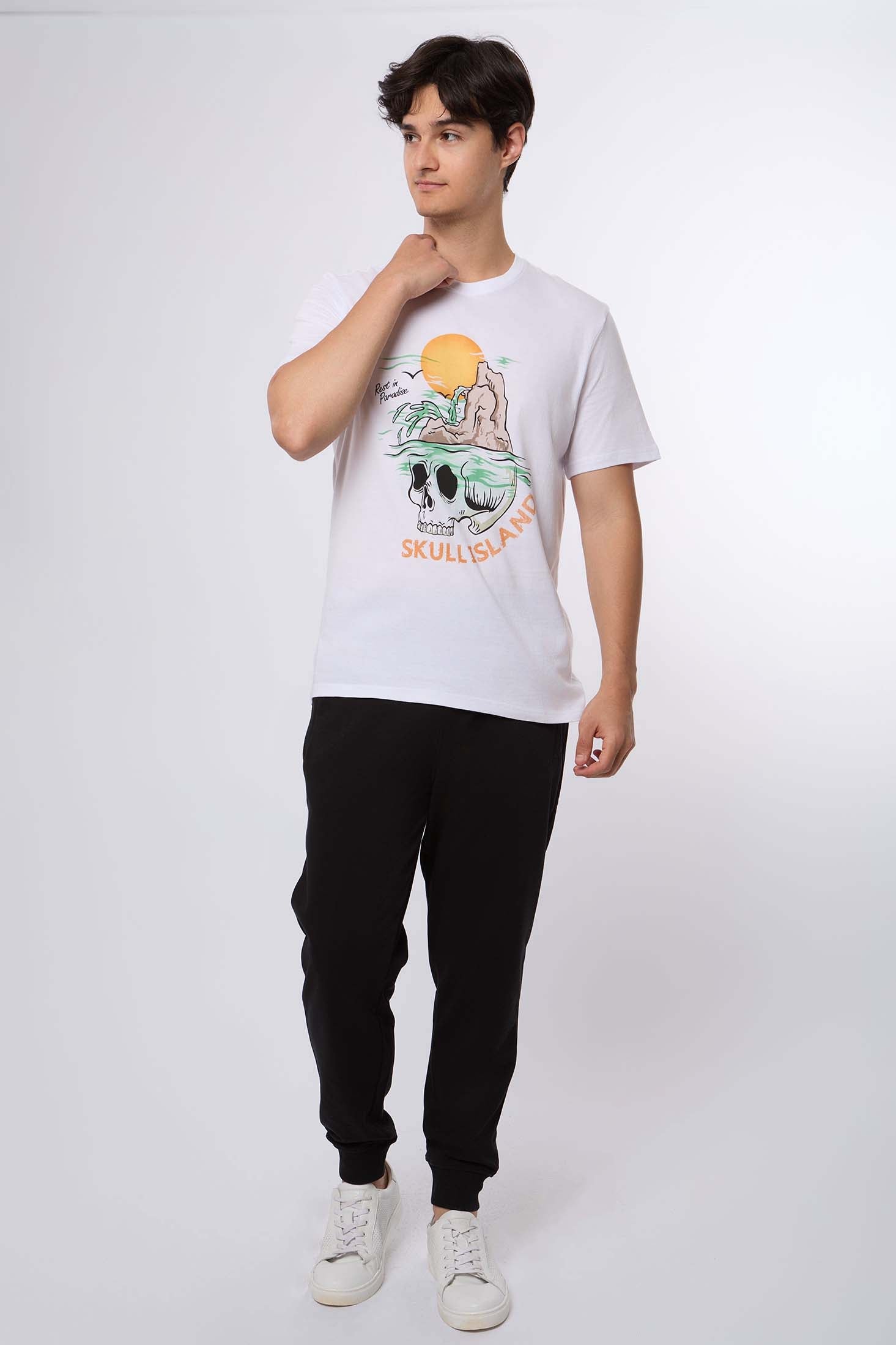 MEN  T-Shirt Casual Regular Fit Cotton T-Shirt White