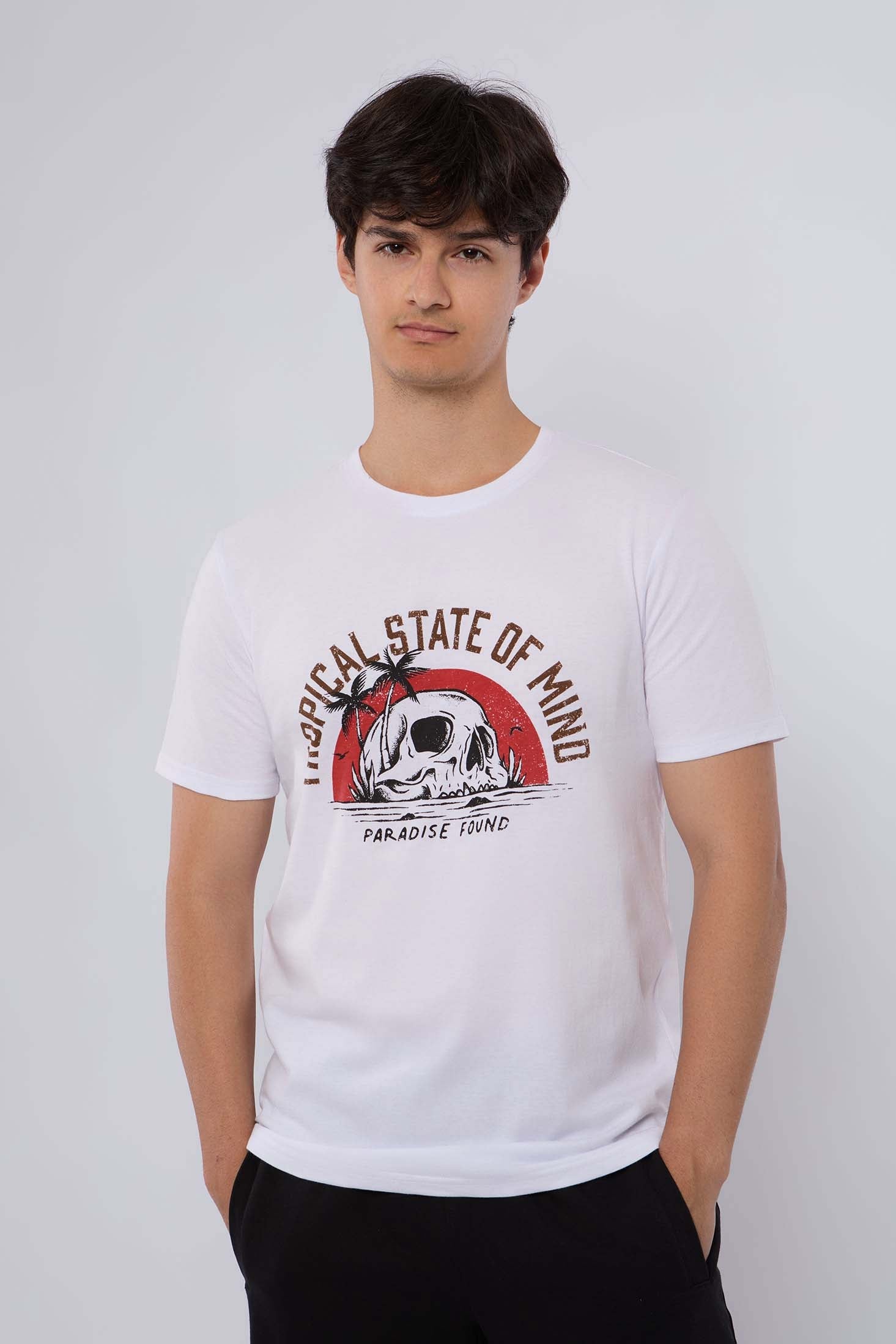 MEN  T-Shirt Casual Regular Fit Cotton T-Shirt White