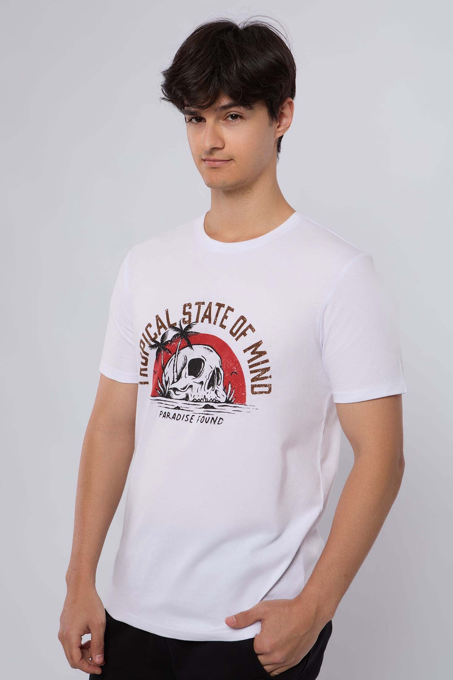 MEN  T-Shirt Casual Regular Fit Cotton T-Shirt White