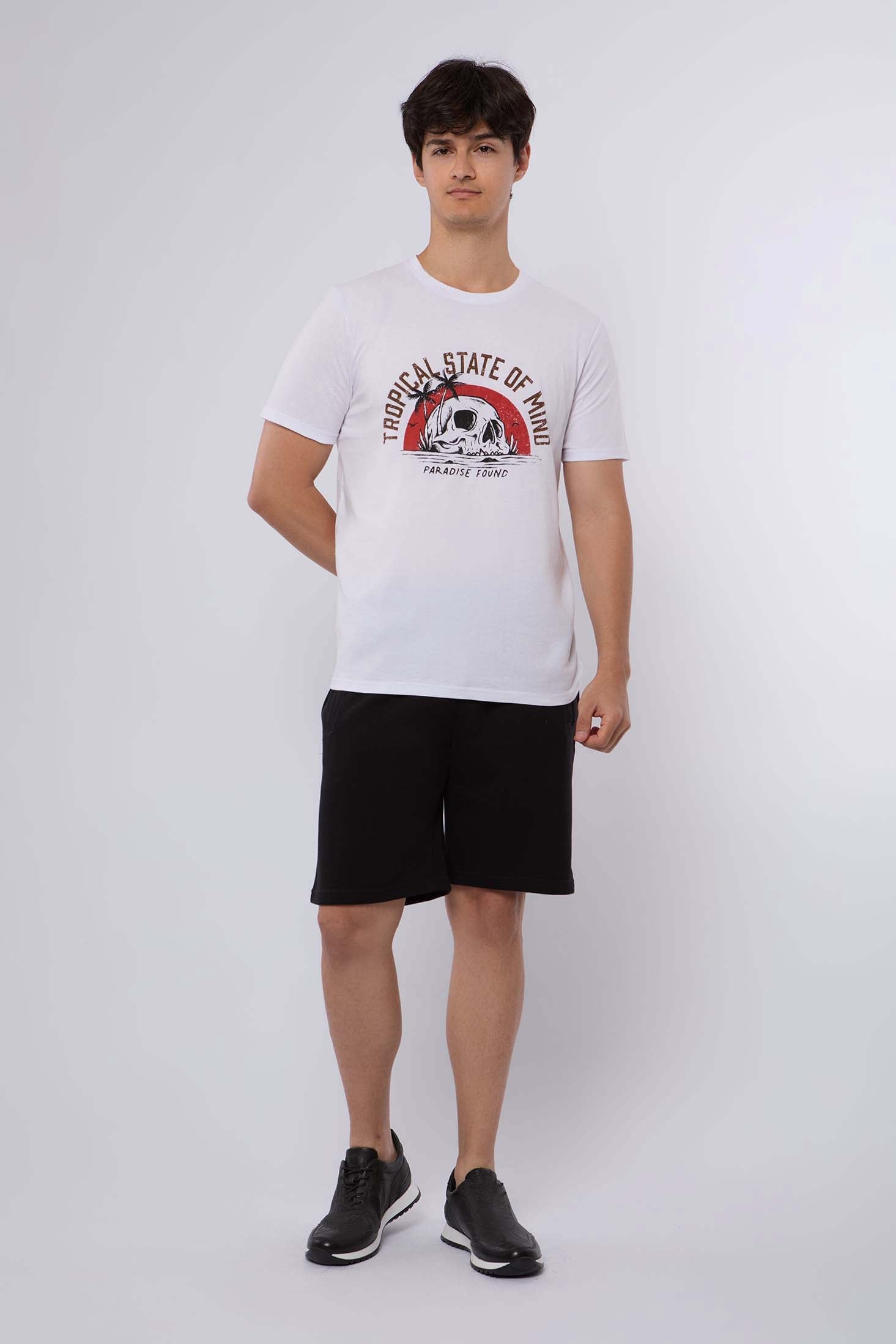 MEN  T-Shirt Casual Regular Fit Cotton T-Shirt White
