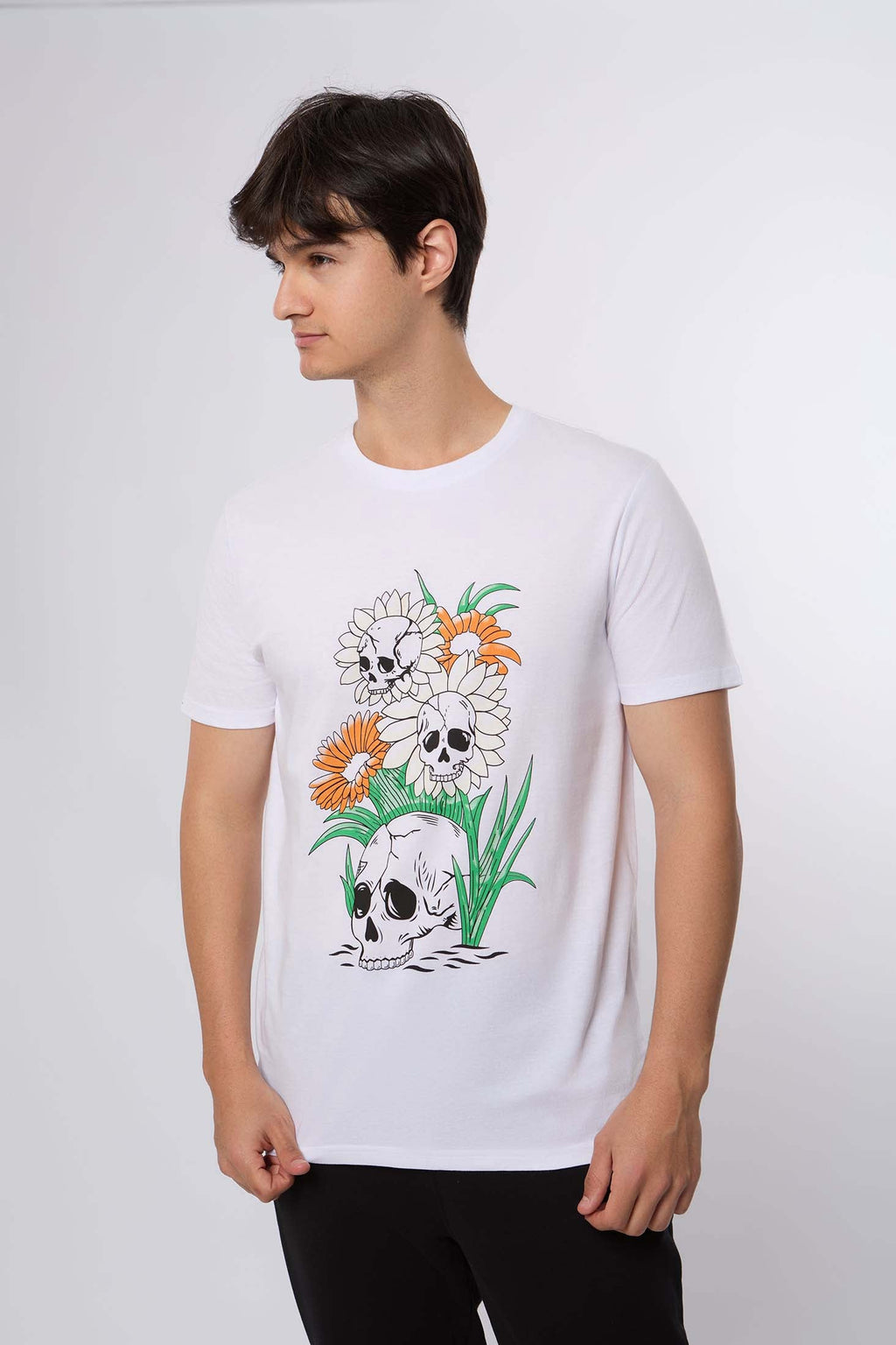 MEN  T-Shirt Casual Regular Fit Cotton T-Shirt White