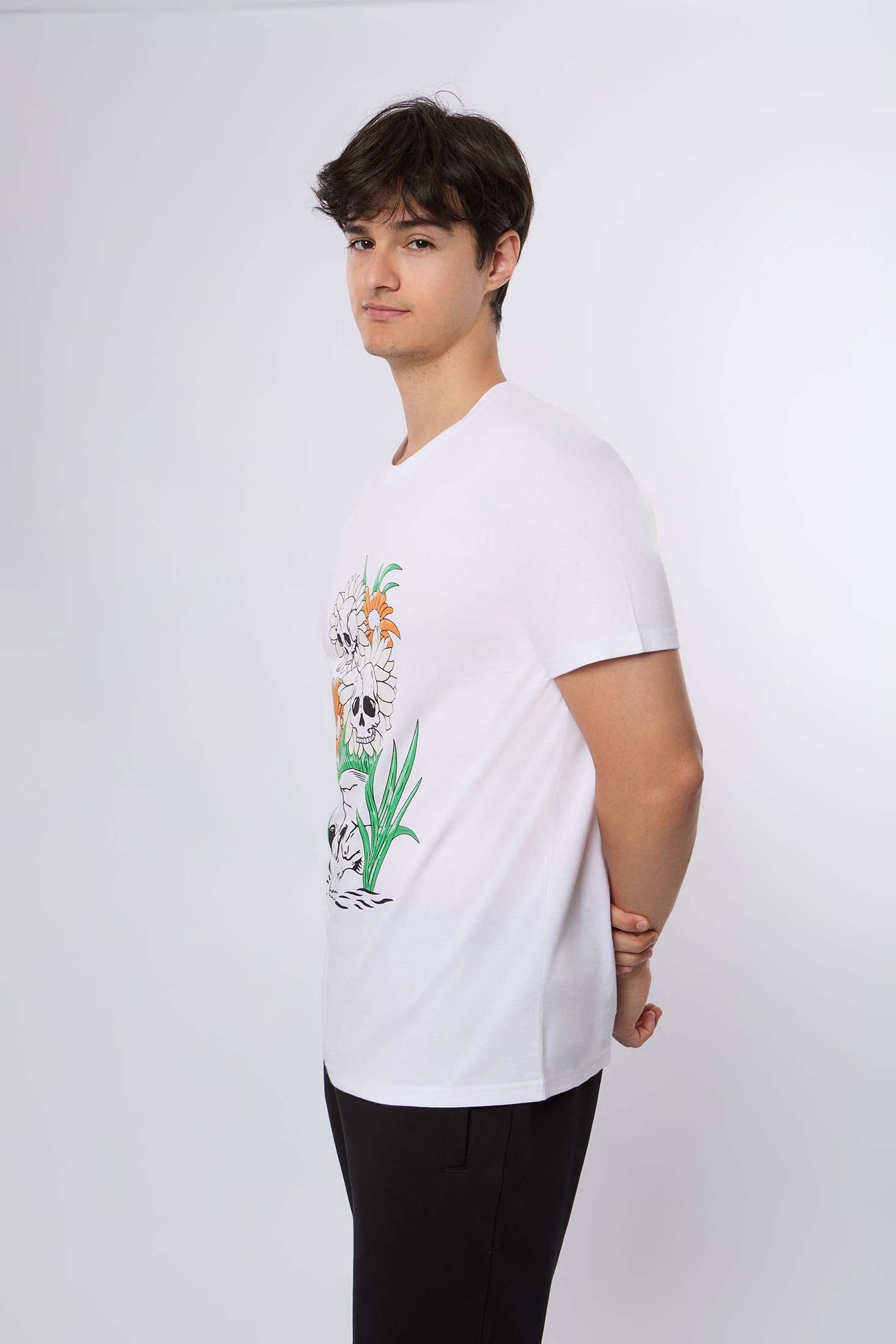 MEN  T-Shirt Casual Regular Fit Cotton T-Shirt White