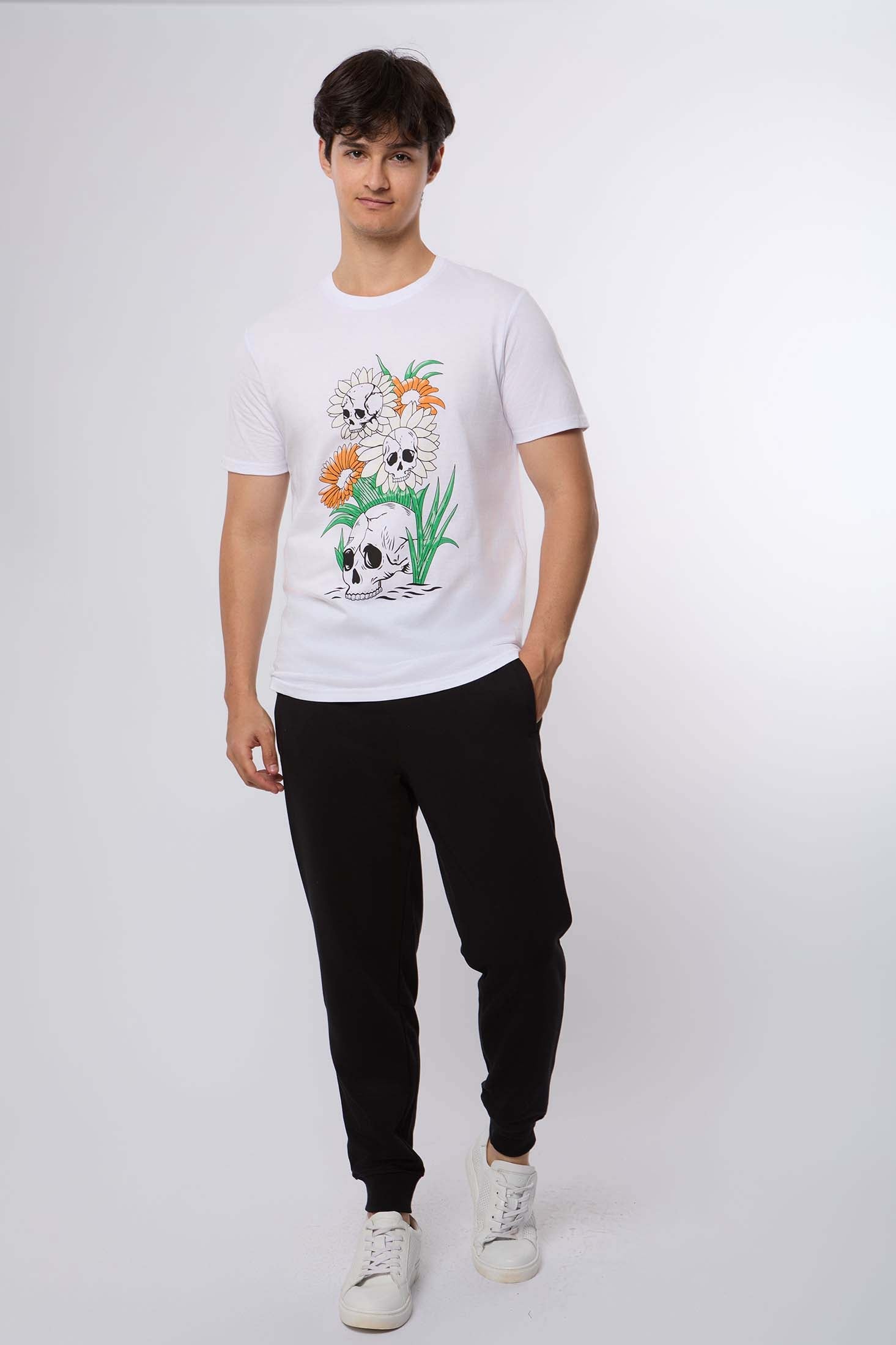 MEN  T-Shirt Casual Regular Fit Cotton T-Shirt White