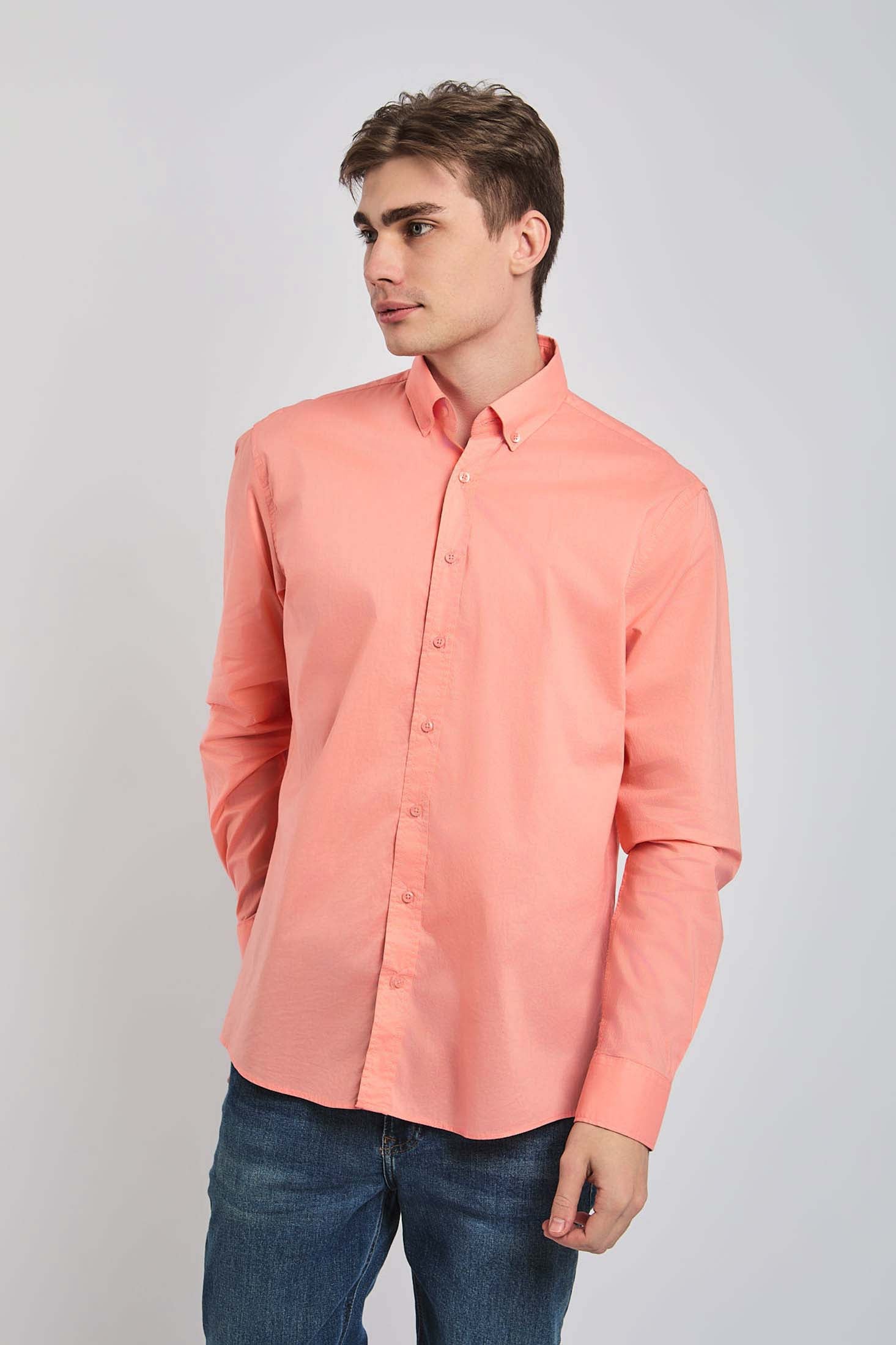 Men Shirt Regular Fit Poplin Cotton Shirt Pink