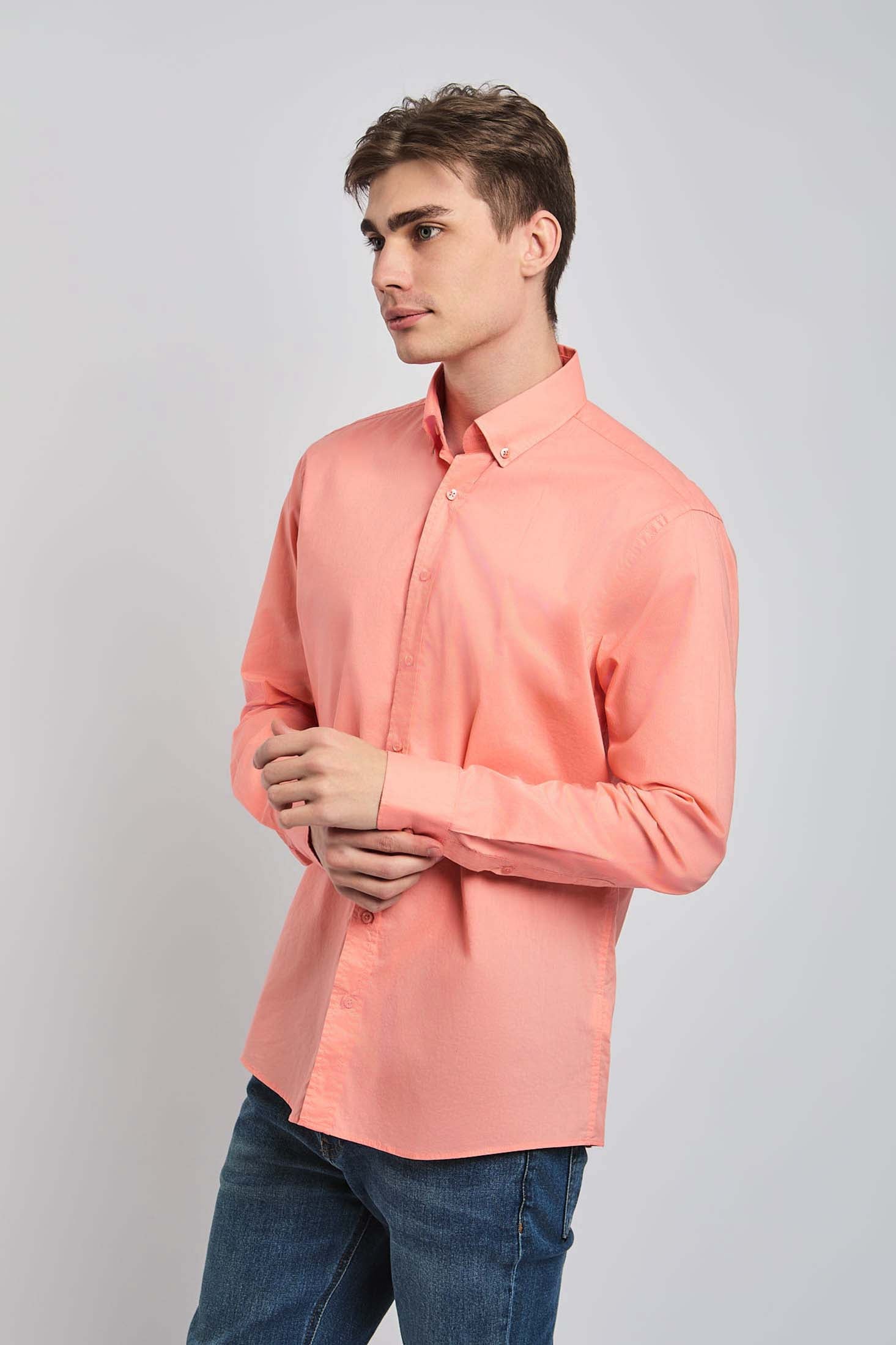Men Shirt Regular Fit Poplin Cotton Shirt Pink