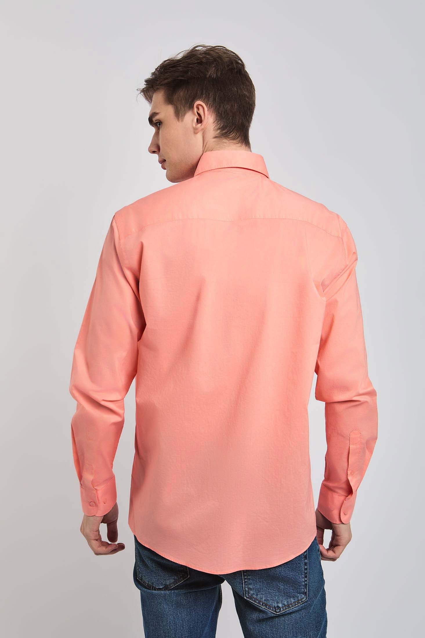 Men Shirt Regular Fit Poplin Cotton Shirt Pink