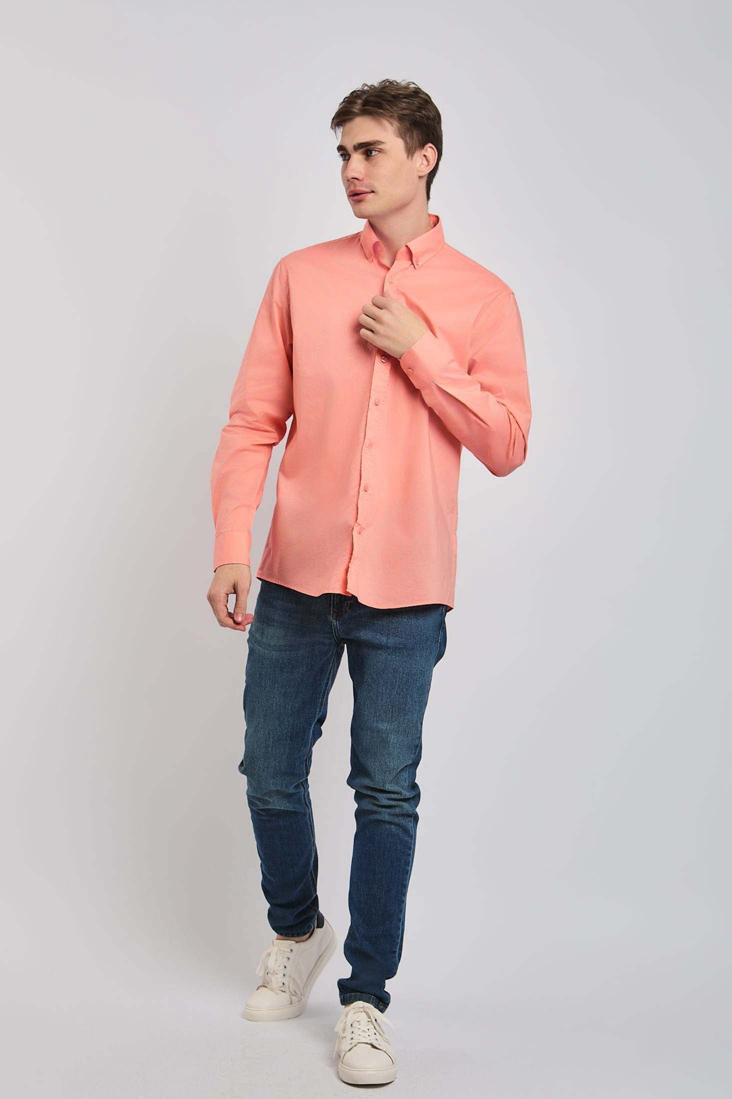 Men Shirt Regular Fit Poplin Cotton Shirt Pink