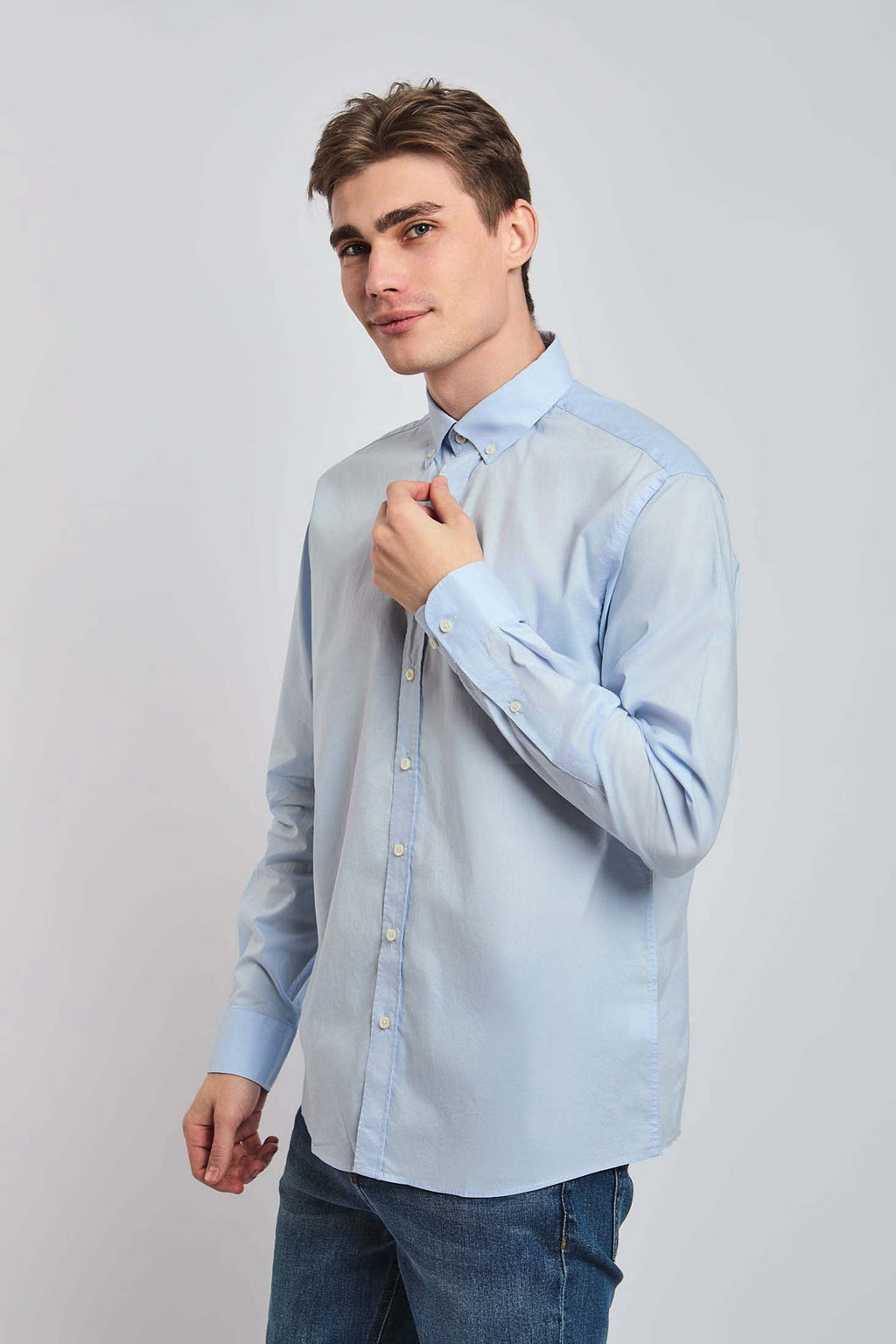 Men Shirt Regular Fit Poplin Cotton Blue