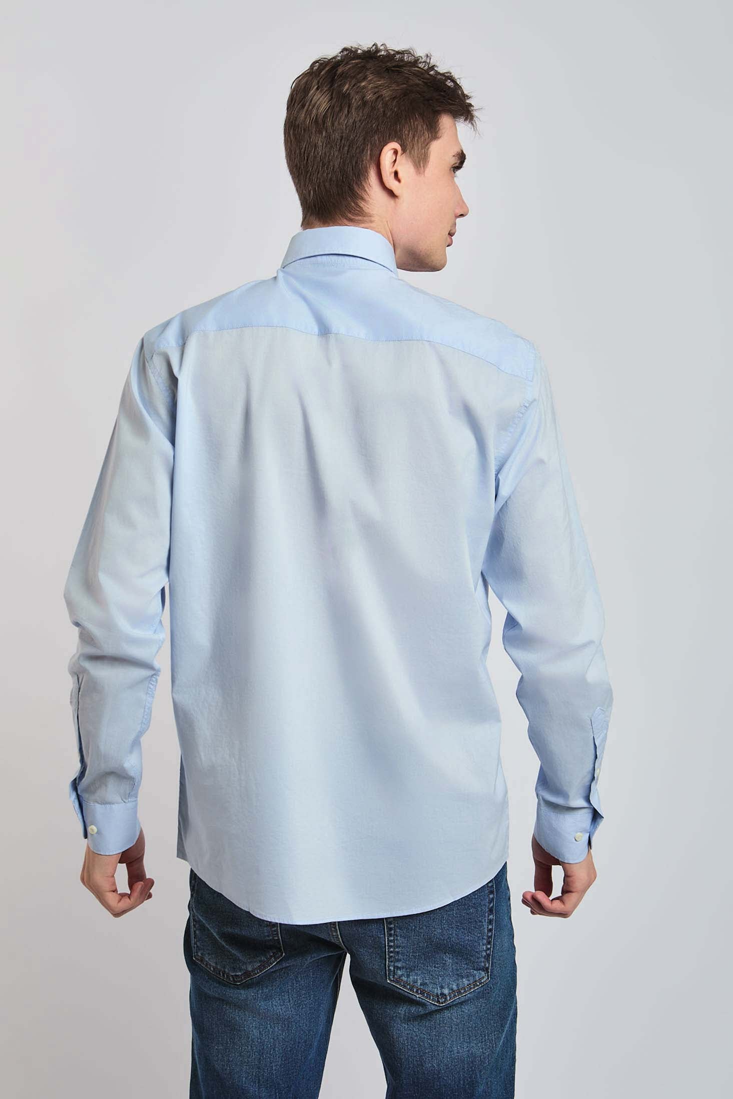 Men Shirt Regular Fit Poplin Cotton Blue